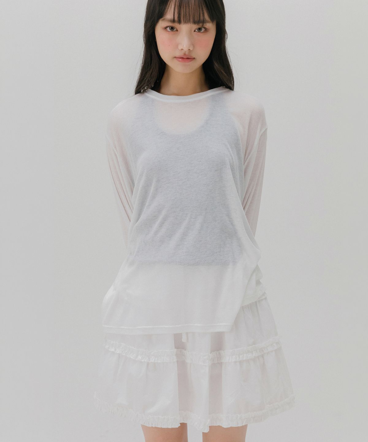 멜로토리(MELLOTORY) 시스루 립 티셔츠 (3color)
