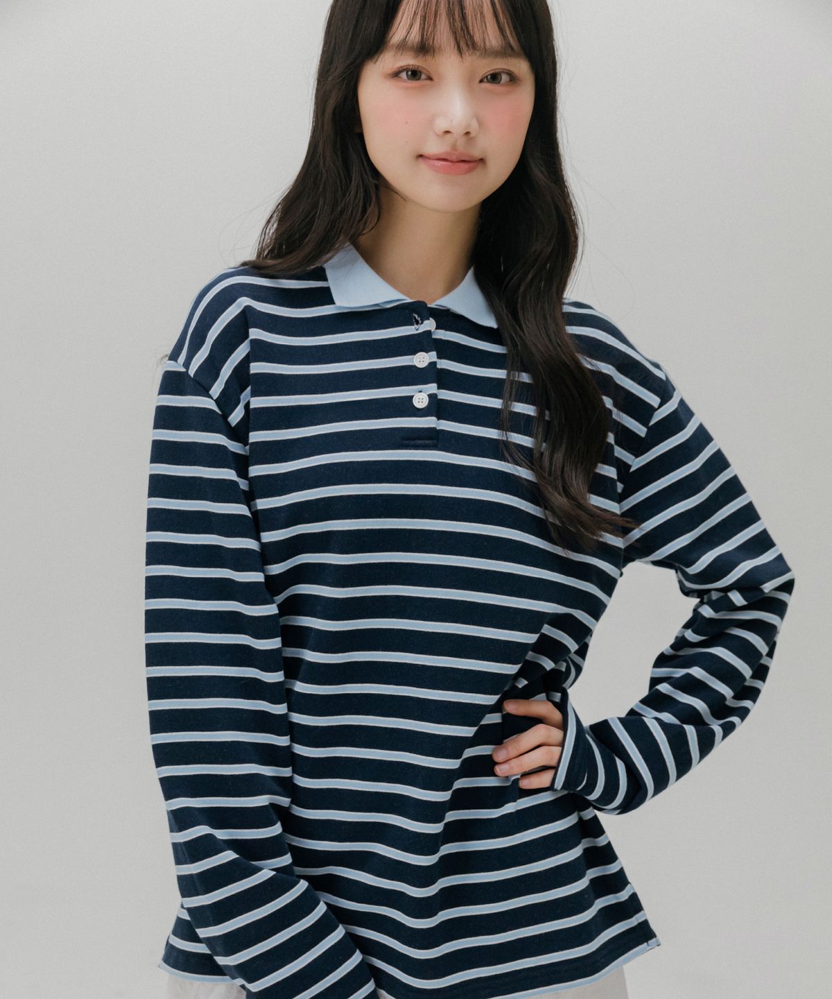 멜로토리(MELLOTORY) 소프트 카라 스트라이프 티셔츠 (2color)