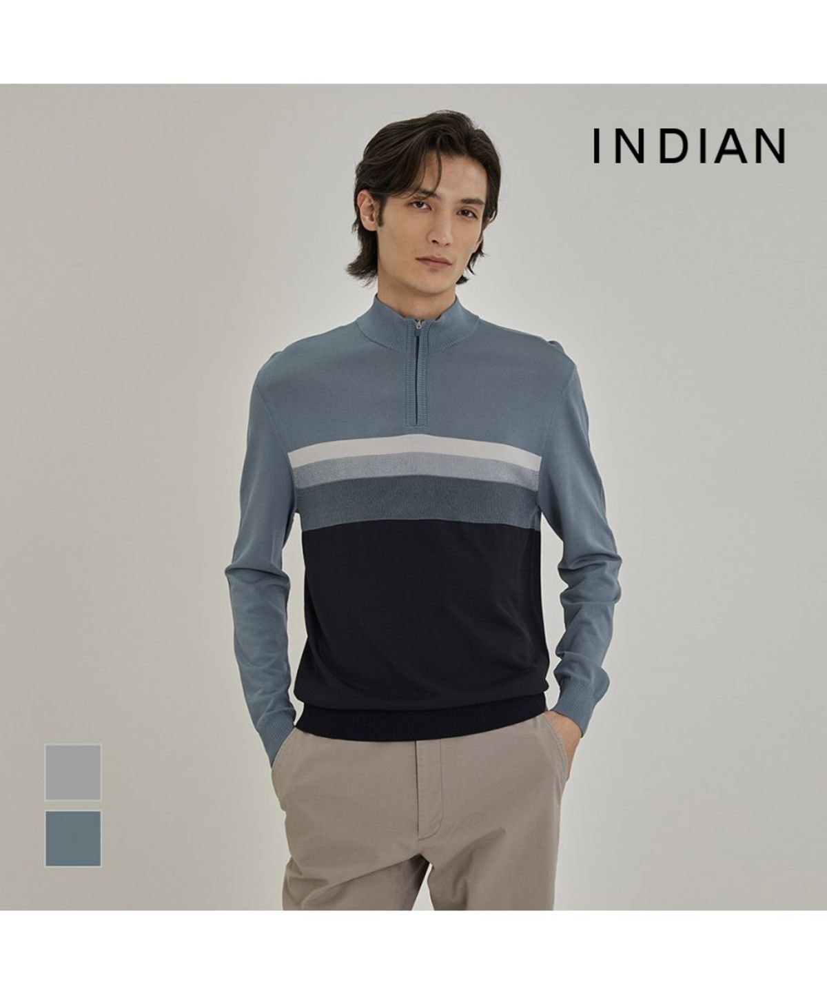 인디안(INDIAN) 한기장 하프짚업 니트_MITBH6SC431
