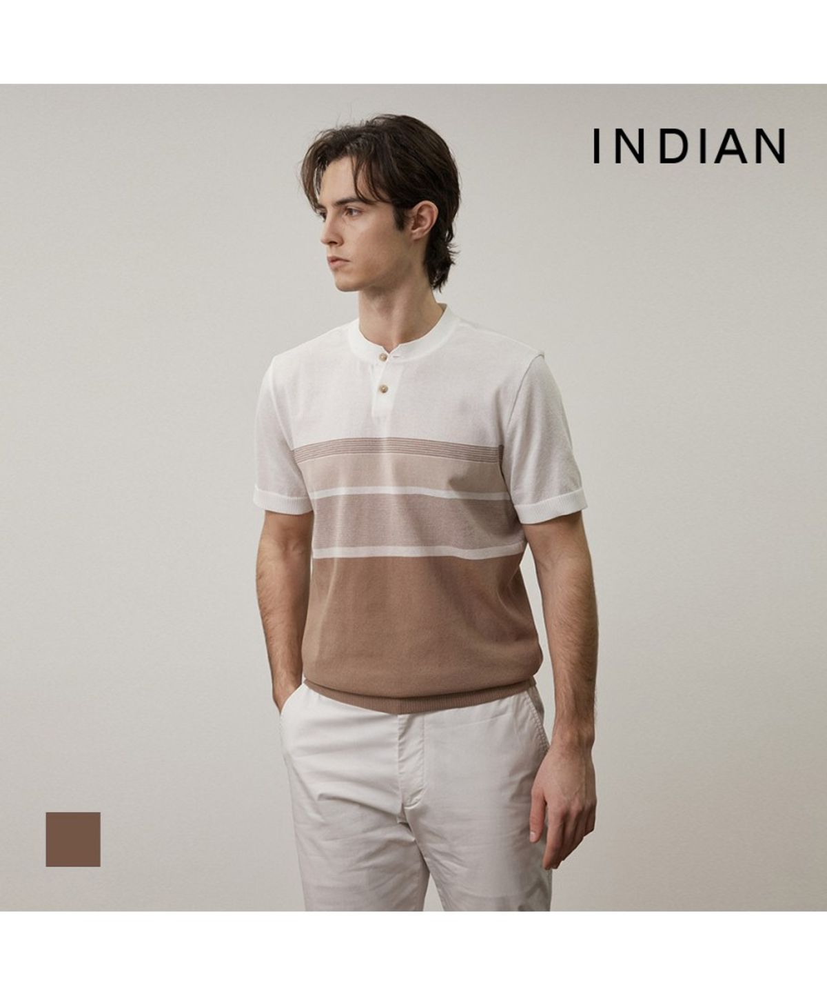 인디안(INDIAN) 한기장 패턴 헨리넥 니트_MITBR6M3146