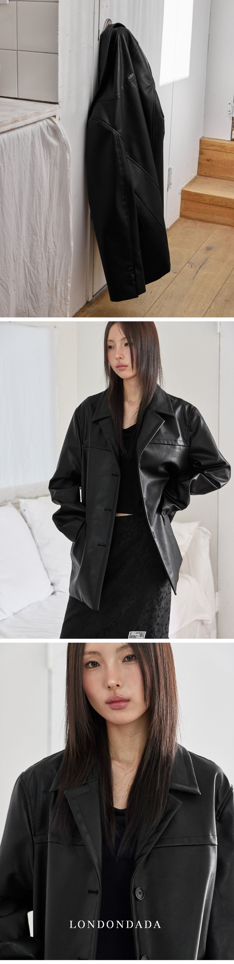 MUSINSA公式 | LONDONDADA Classic Tailored Leather Jacket, BLACK