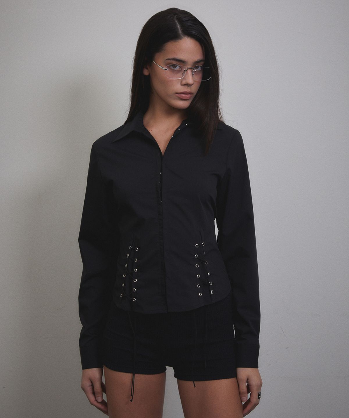 분트(VOONT) Belle Corset Slim Shirt (BLACK)