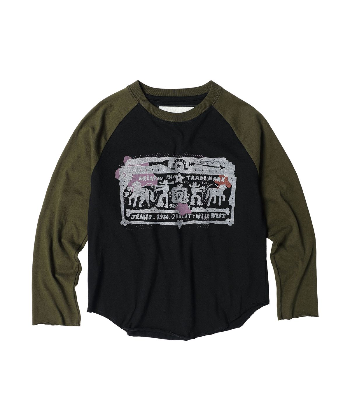 더바이닐하우스(THEVINYLHOUSE) COWBOY PICTOGRAM RAGLAN LS TEE KHAKI