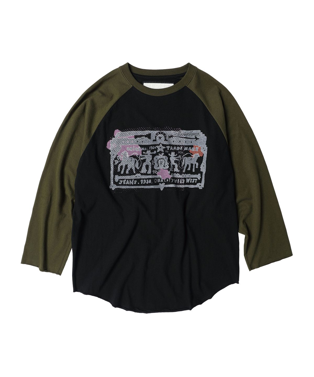 더바이닐하우스(THEVINYLHOUSE) COWBOY PICTOGRAM RAGLAN LS TEE KHAKI