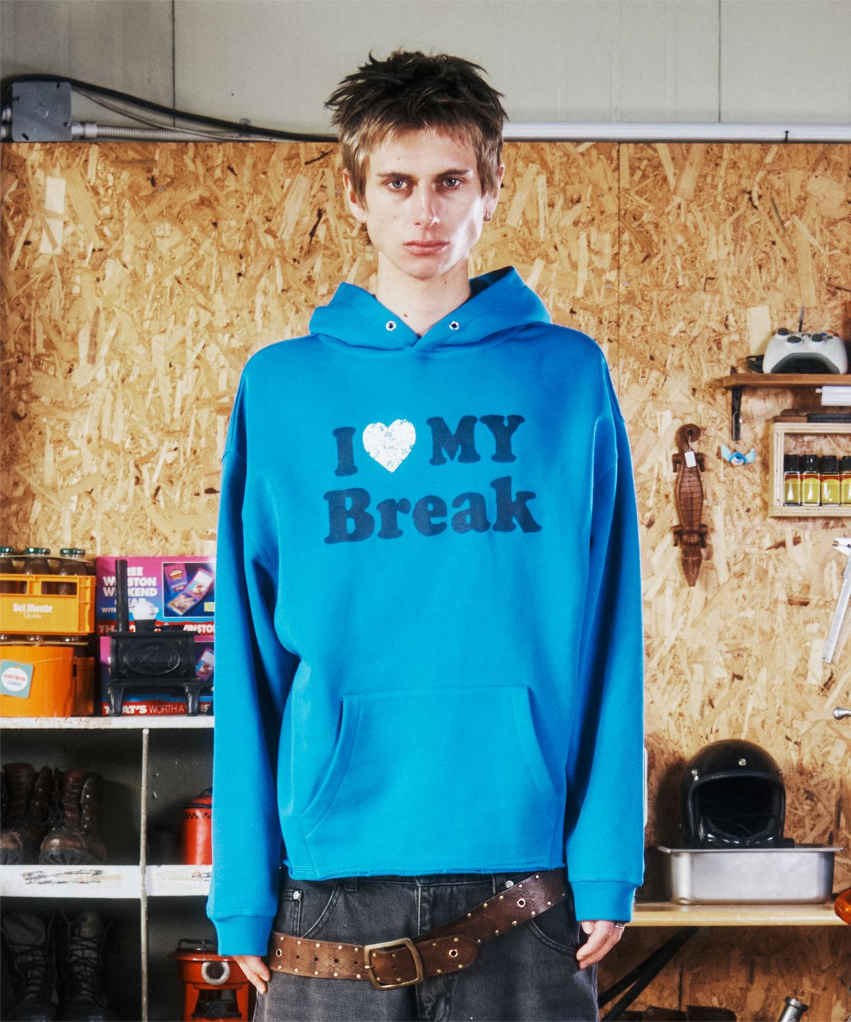 더바이닐하우스(THEVINYLHOUSE) LOVE TWO-WAY HOODIE BLUE