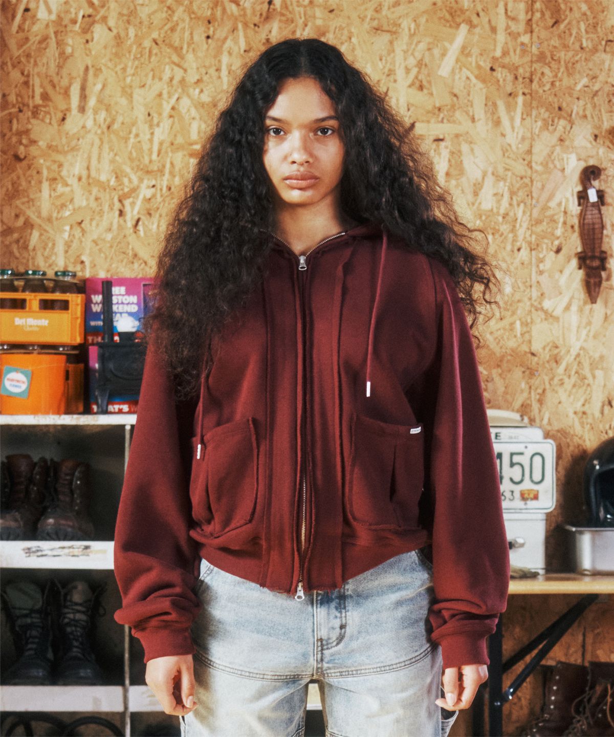 더바이닐하우스(THEVINYLHOUSE) STITCH HOODIE ZIP-UP BURGUNDY