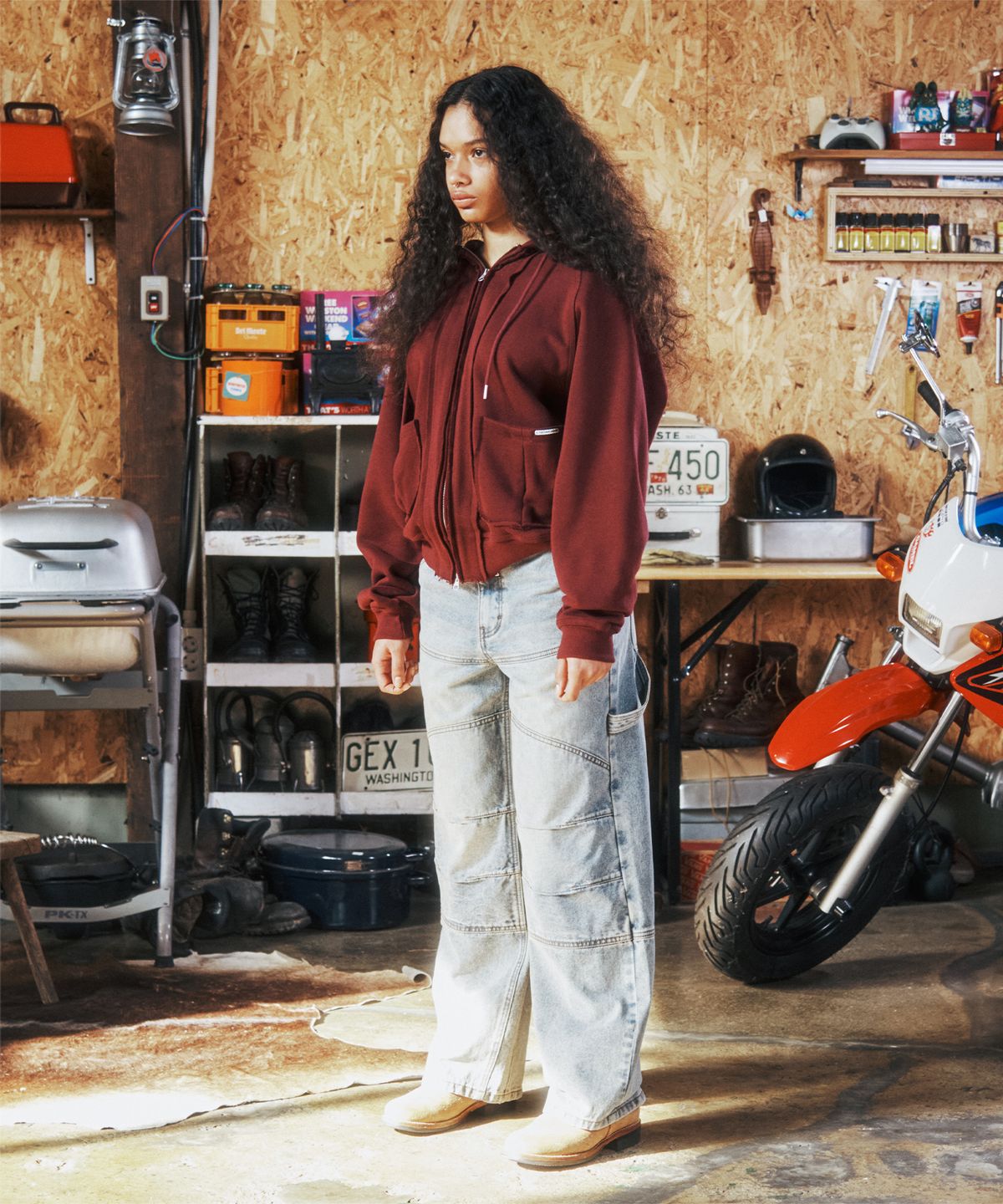 더바이닐하우스(THEVINYLHOUSE) STITCH HOODIE ZIP-UP BURGUNDY