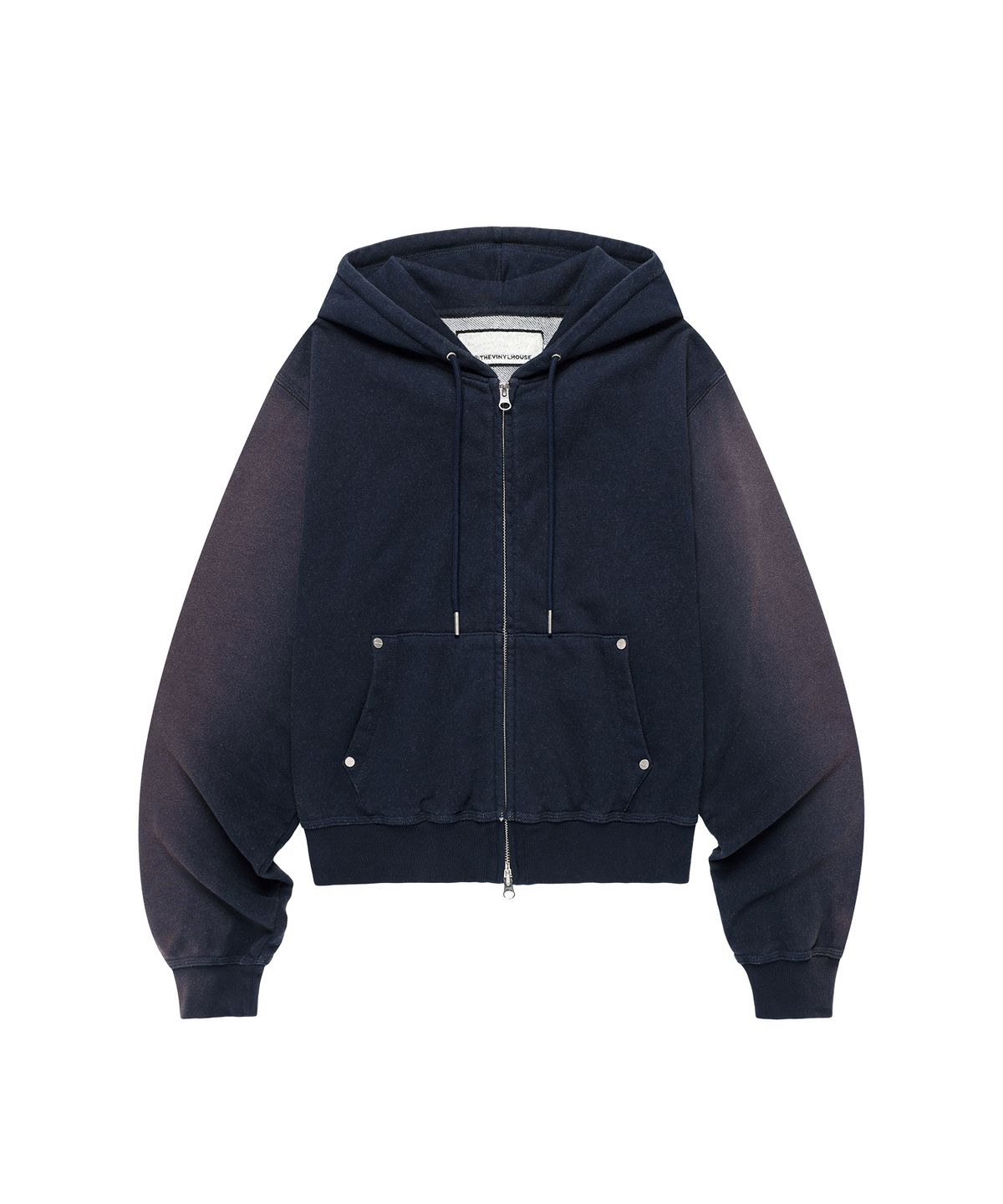 더바이닐하우스(THEVINYLHOUSE) DYED CROP HOODIE ZIP-UP(W) NAVY