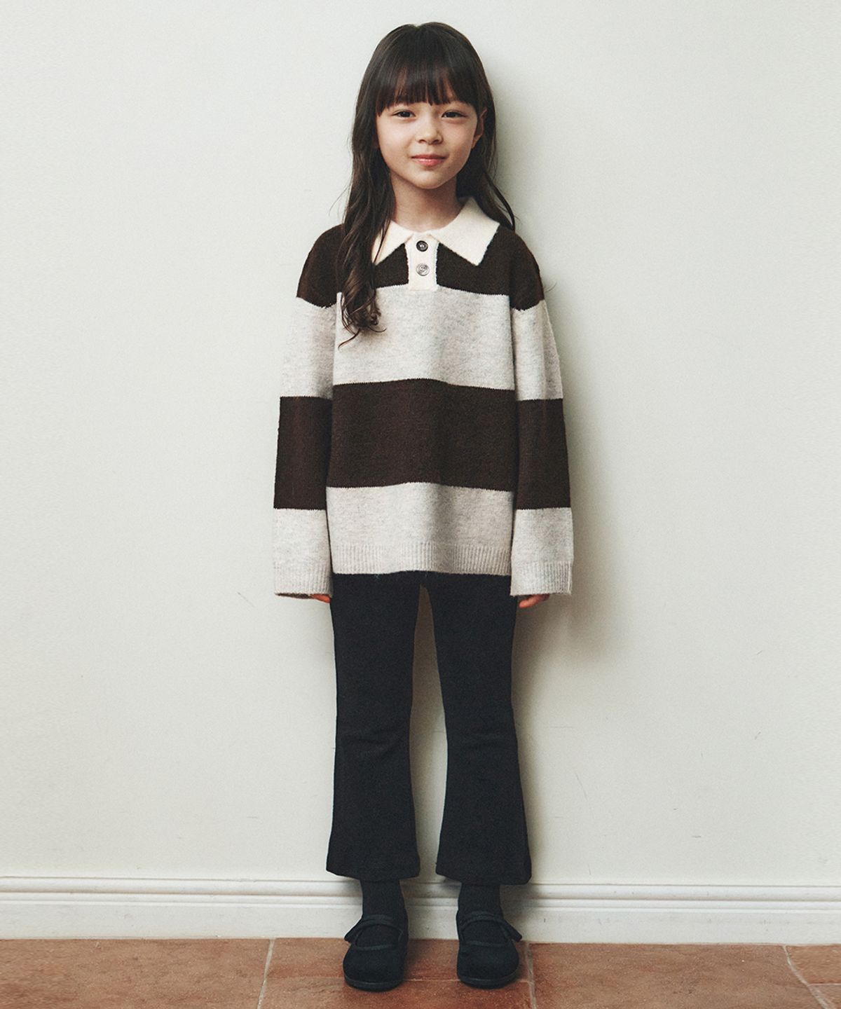 웬즈데이오아시스 키즈(WEDNESDAYOASIS KIDS) [Kids]올웨이즈 스트라이프 카라 니트_BROWN(WC26-KN36)