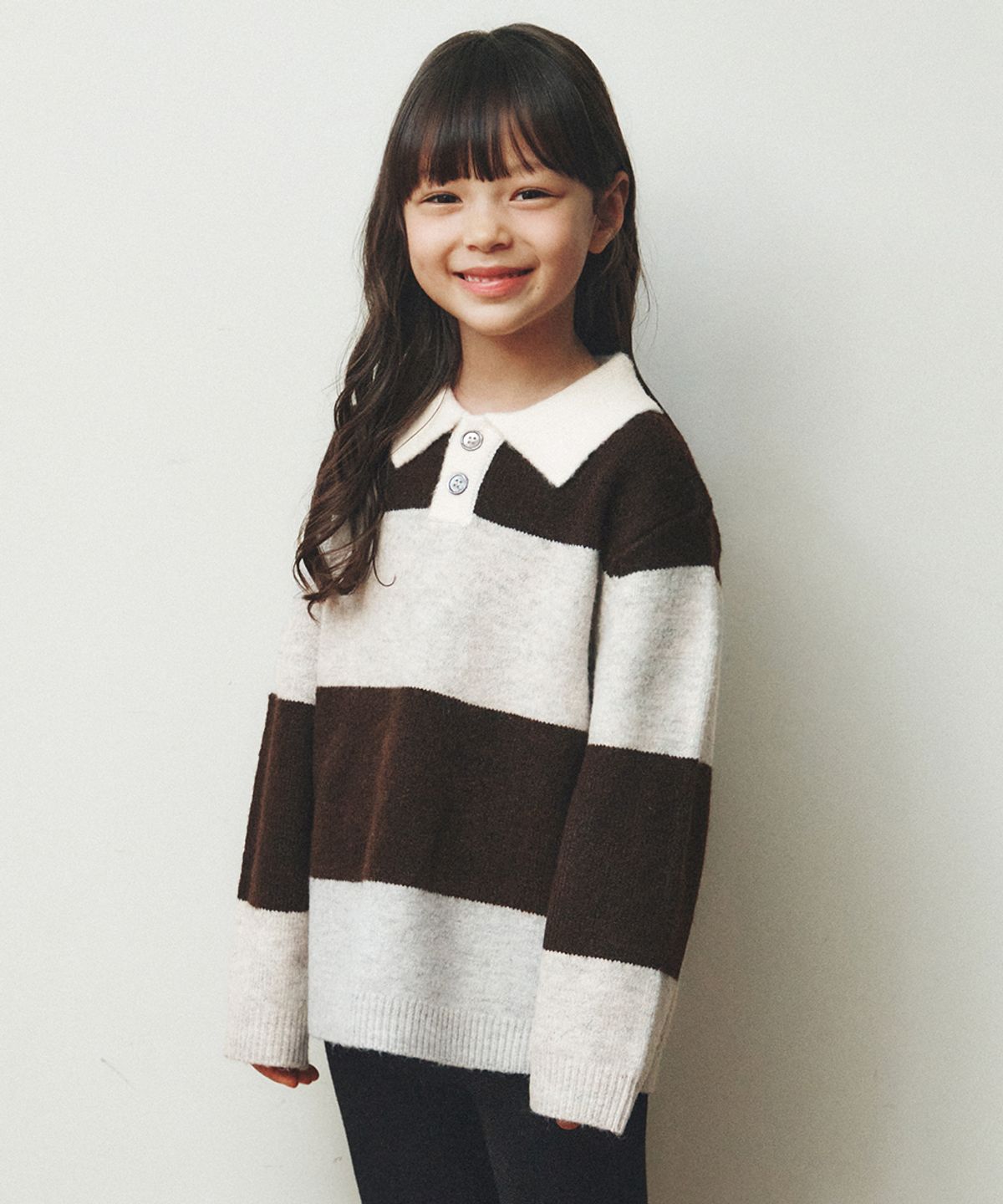 웬즈데이오아시스 키즈(WEDNESDAYOASIS KIDS) [Kids]올웨이즈 스트라이프 카라 니트_BROWN(WC26-KN36)