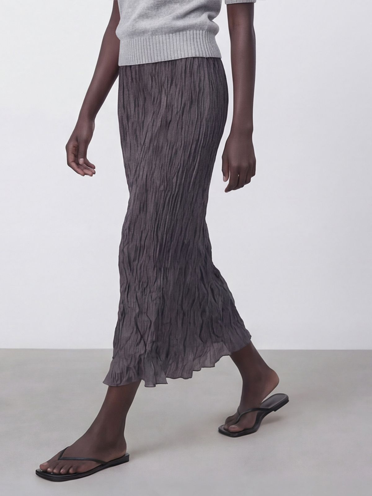 아쿠드(ACUD) Satin Wrinkle Skirt _Charcoal