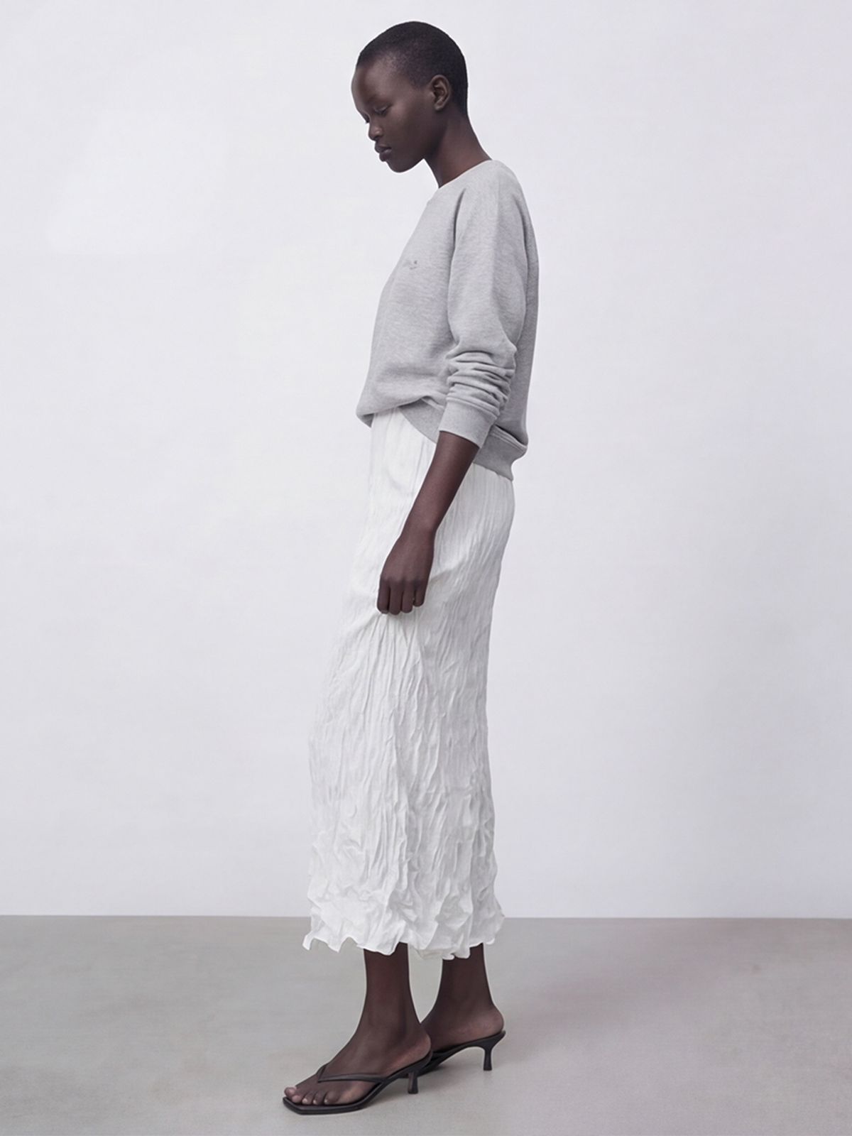 아쿠드(ACUD) Satin Wrinkle Skirt _Ivory