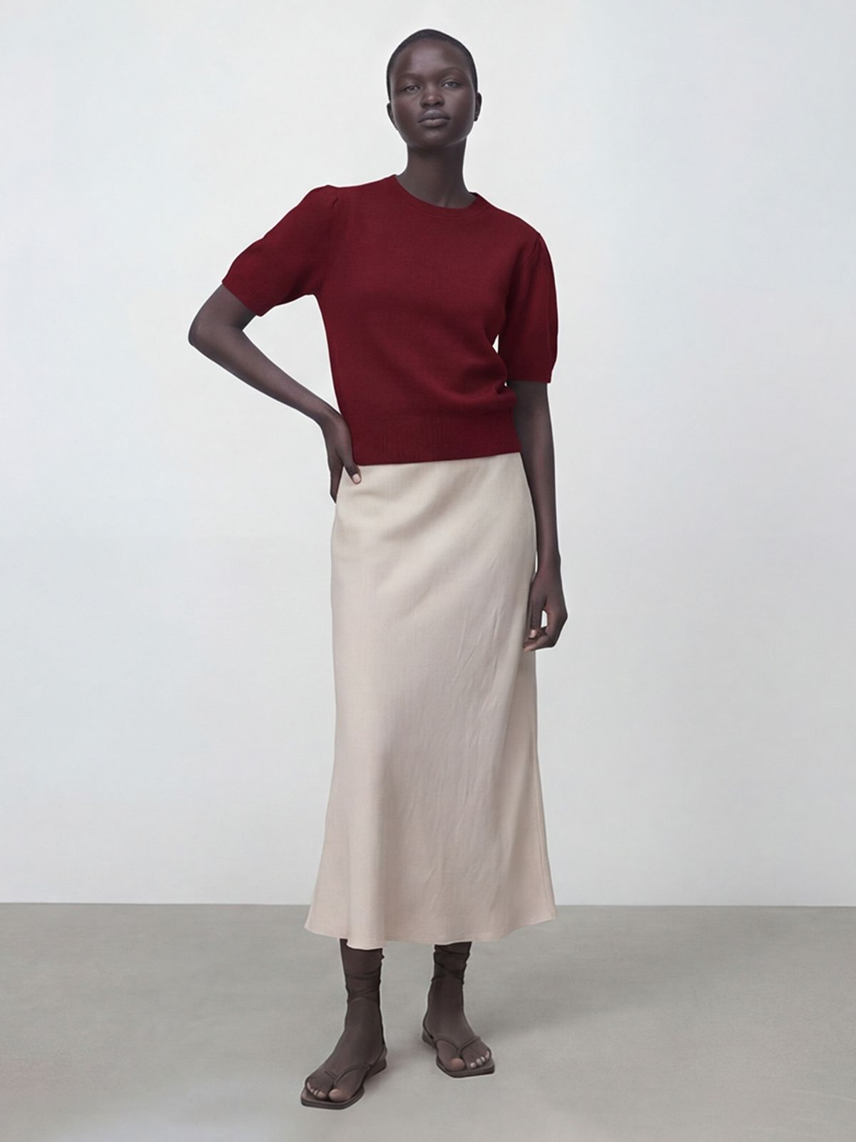 아쿠드(ACUD) Satin A-line Skirt _Cream