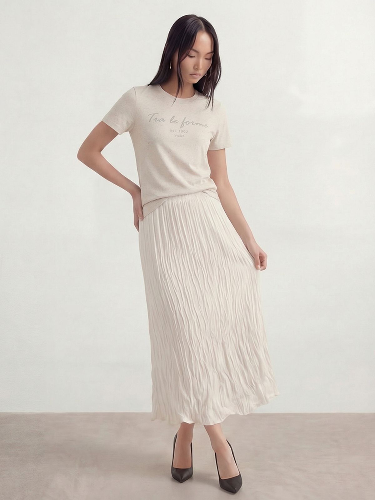 아쿠드(ACUD) Slogan Half Sleeve T-shirt _Oatmeal