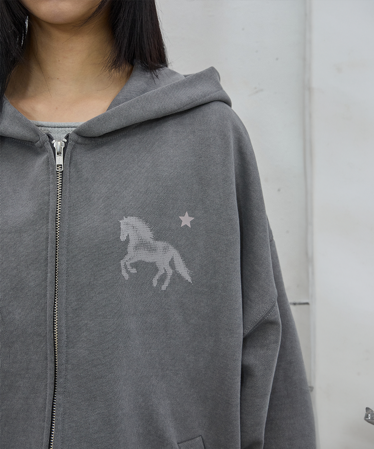 사일프레이(41PRAY) Midnight Horse Zip-up Hoodie / Pig Grey