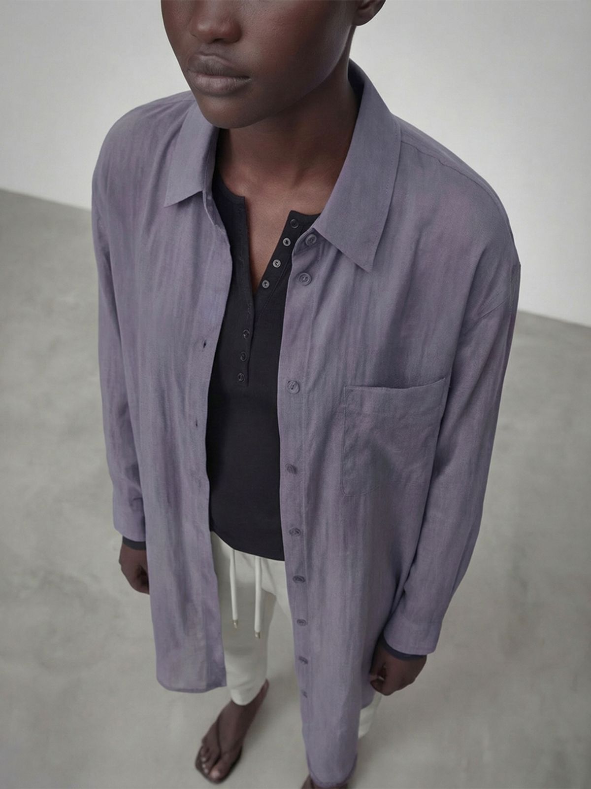 아쿠드(ACUD) Sheer Nylon Long Shirt _Navy