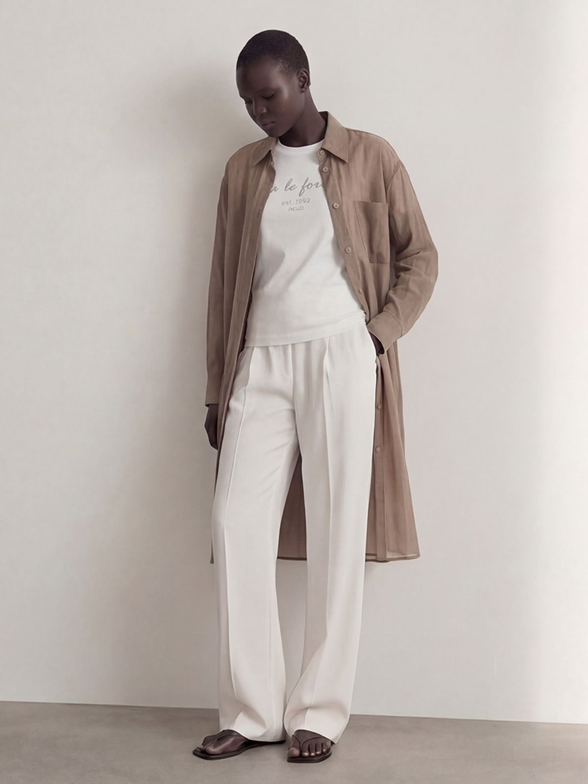 아쿠드(ACUD) Sheer Nylon Long Shirt _Carmel
