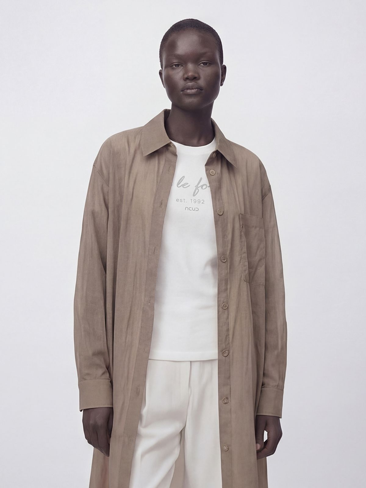 아쿠드(ACUD) Sheer Nylon Long Shirt _Carmel