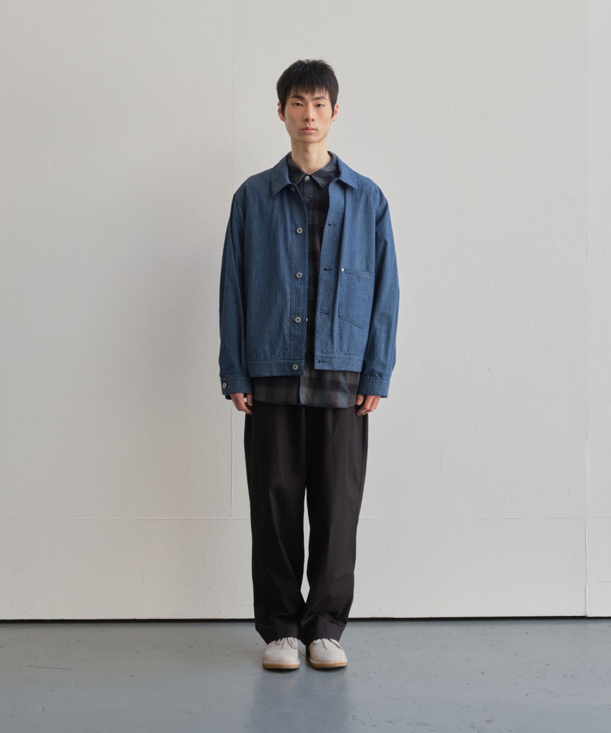 홀리선(HORLISUN) Liverty Denim Small Check Jacket Navy