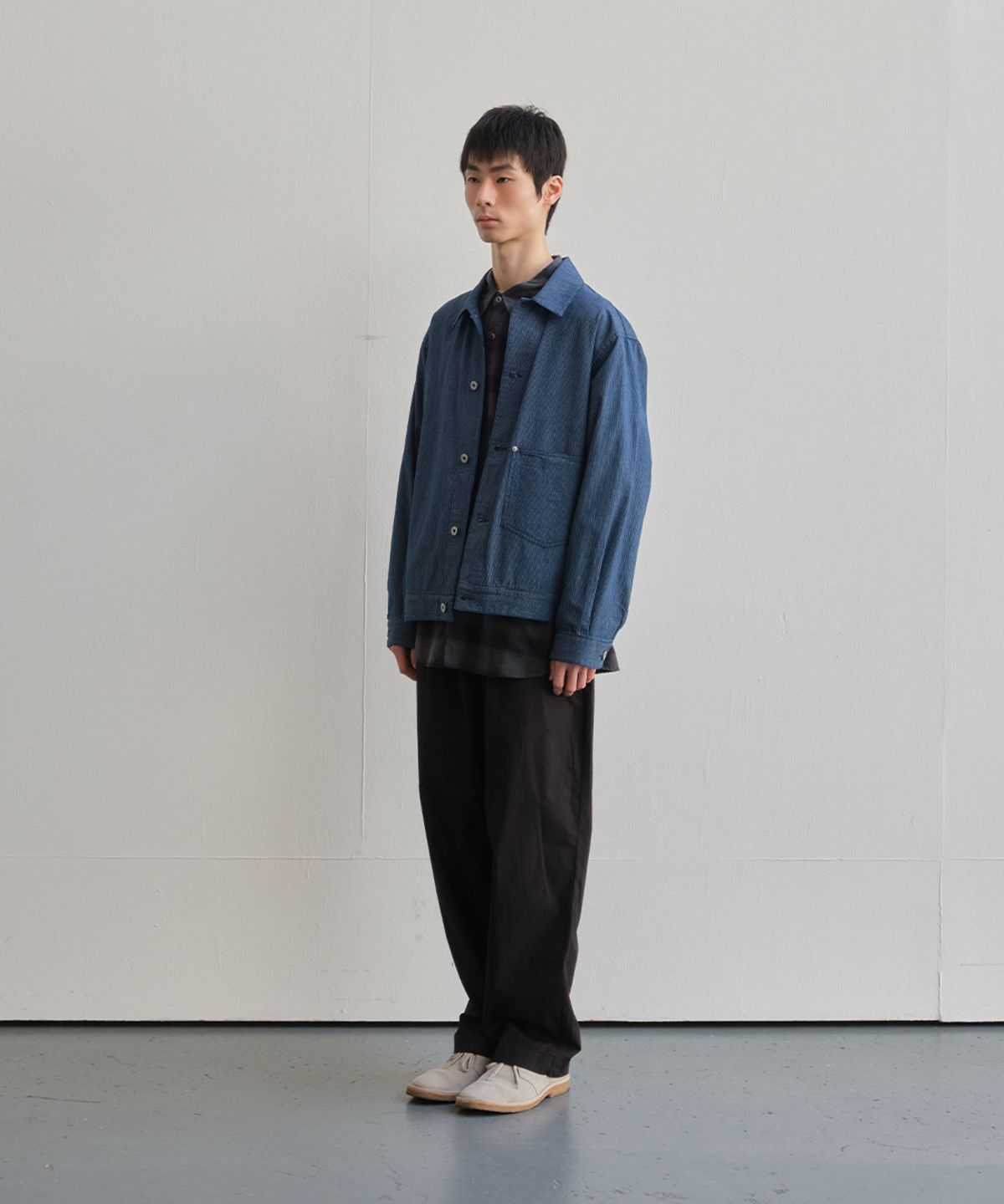 홀리선(HORLISUN) Liverty Denim Small Check Jacket Navy