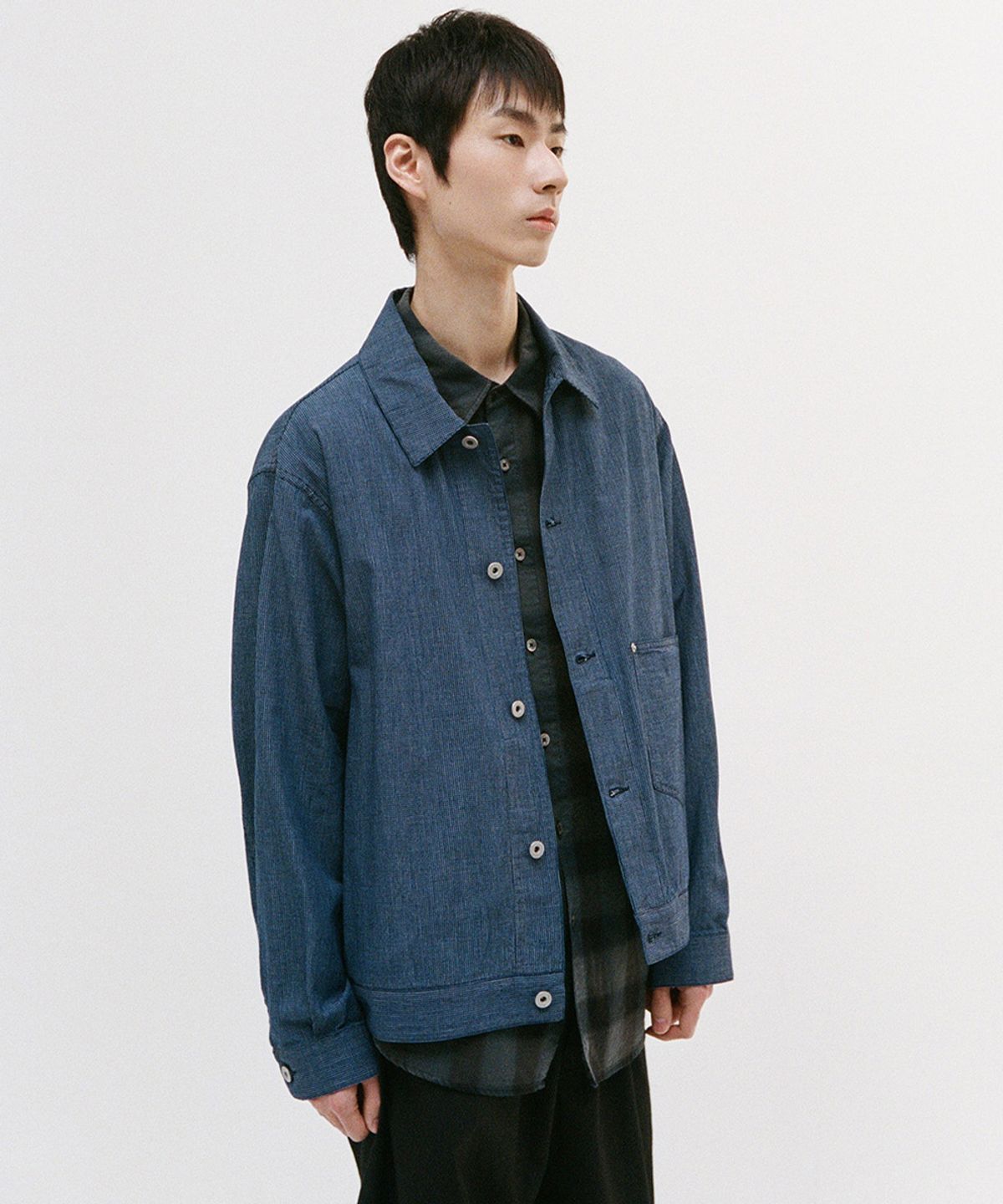 홀리선(HORLISUN) Liverty Denim Small Check Jacket Navy