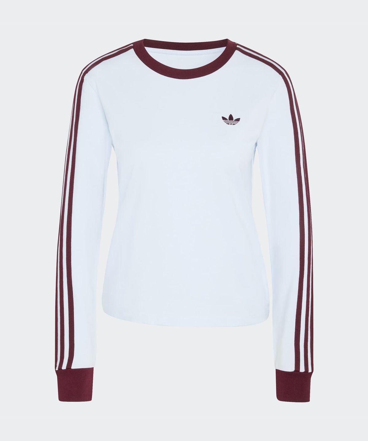 아디다스(ADIDAS) 3-스트라이프 롱 슬리브 슬림 핏 티셔츠 - 크리스탈스카이:마룬 / KD3689