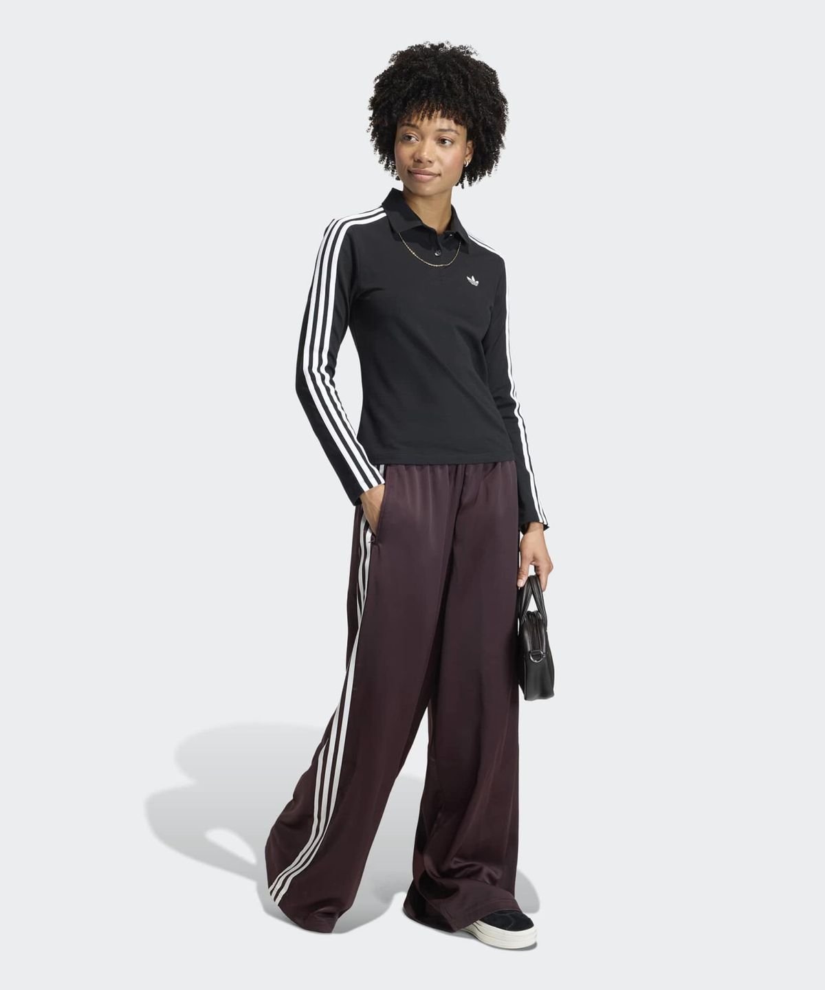 아디다스(ADIDAS) 새틴 와이드 레그 트랙 팬츠 - 쉐도우브라운:화이트 / KQ6545