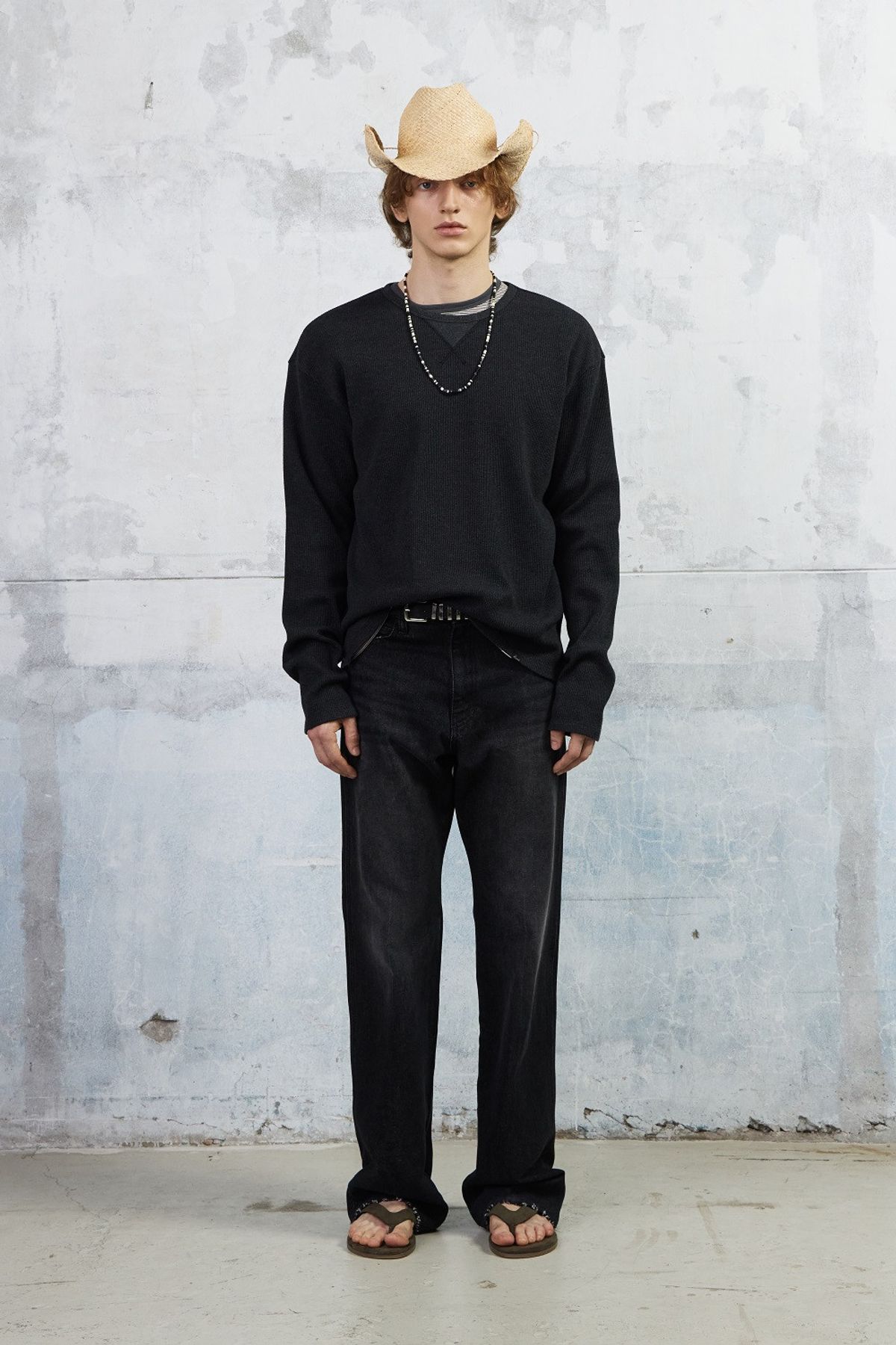 쿠메(KUMÉ) Men Waffle Jersey Long Sleeves T-shirt, Charcoal