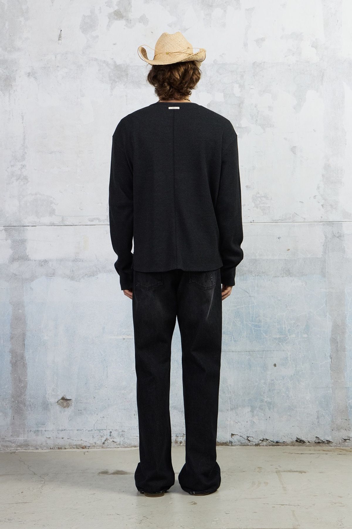 쿠메(KUMÉ) Men Waffle Jersey Long Sleeves T-shirt, Charcoal
