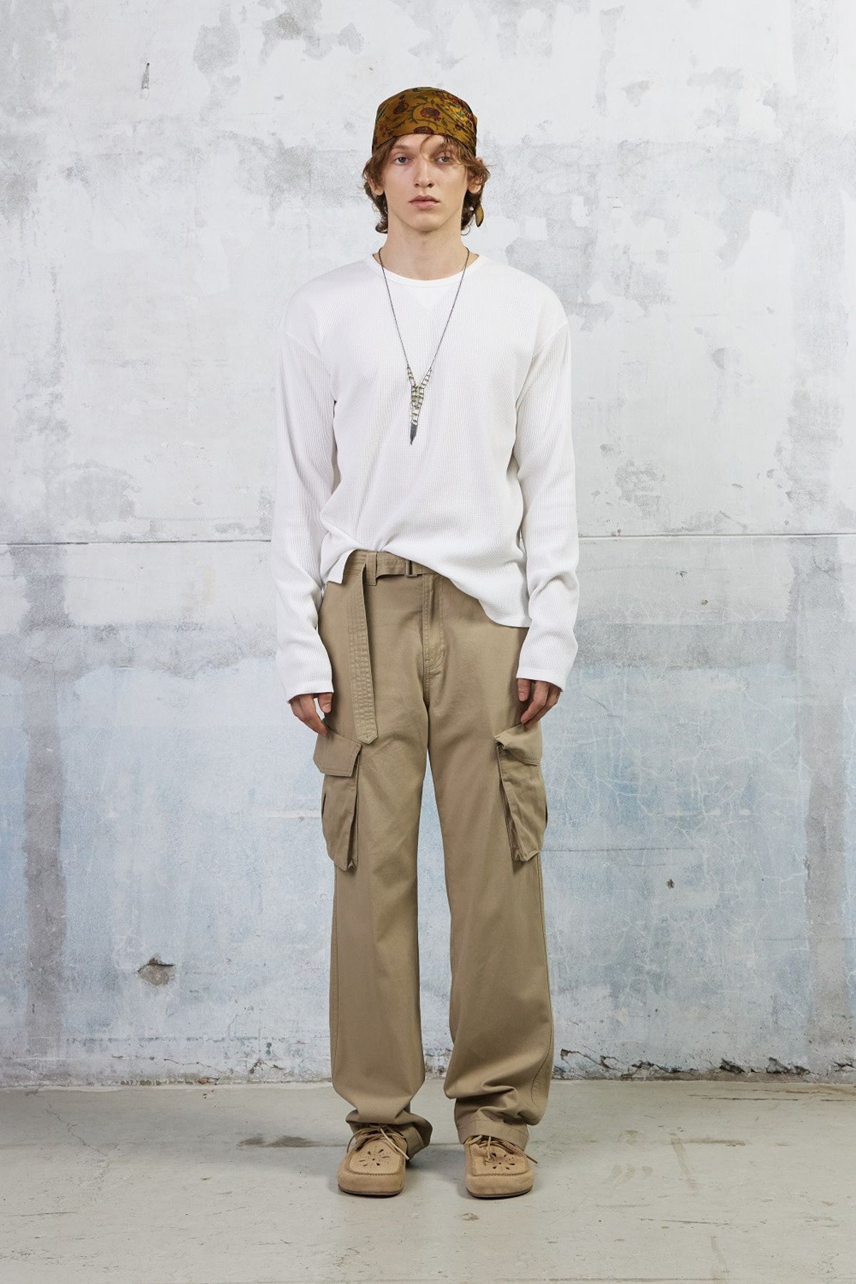 쿠메(KUMÉ) Men Waffle Jersey Long Sleeves T-shirt, Ivory