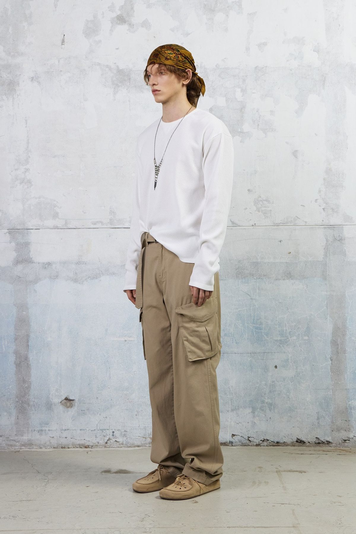 쿠메(KUMÉ) Men Waffle Jersey Long Sleeves T-shirt, Ivory