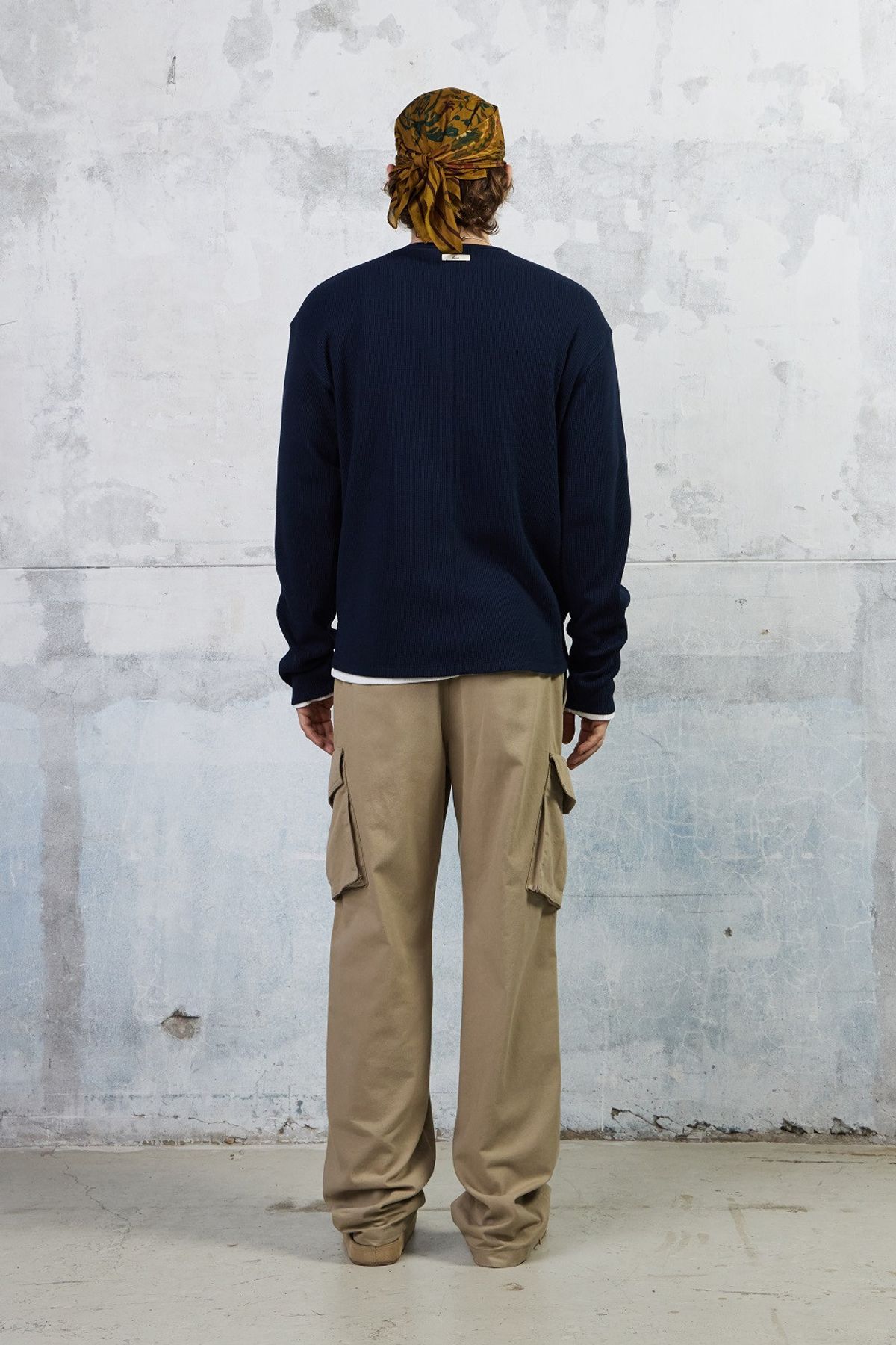 쿠메(KUMÉ) Men Waffle Jersey Long Sleeves T-shirt, Navy