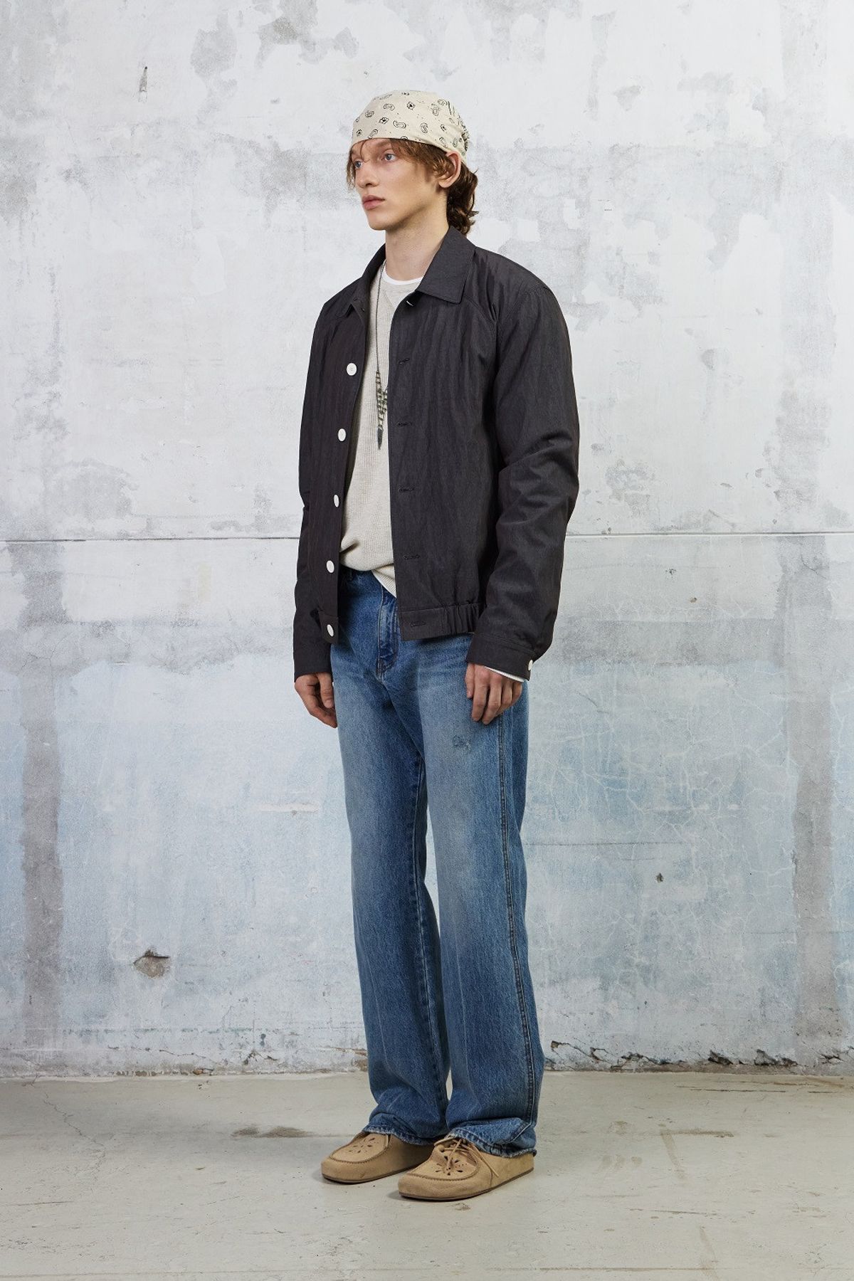 쿠메(KUMÉ) Men Casual Button Blouson, Charcoal