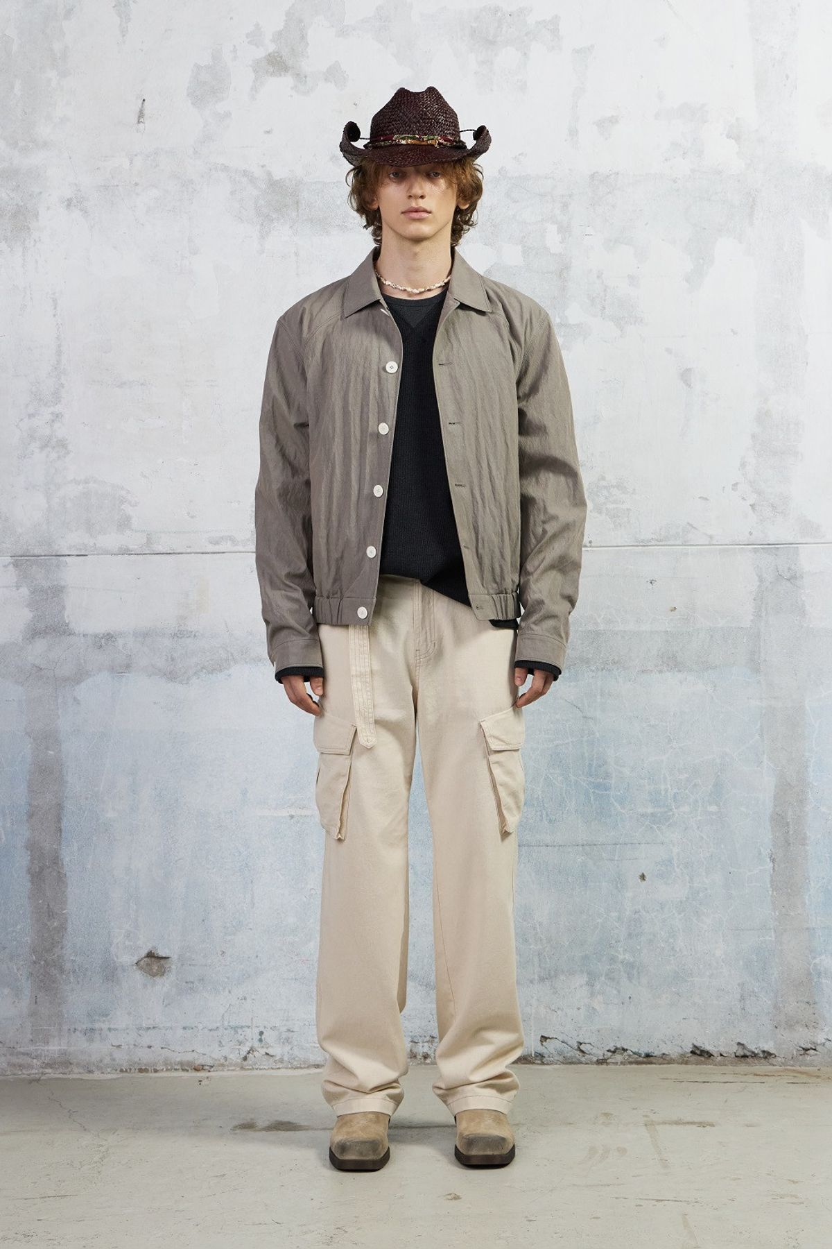 쿠메(KUMÉ) Men Casual Button Blouson, Gray