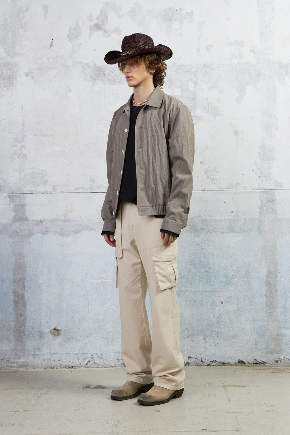쿠메(KUMÉ) Men Casual Button Blouson, Gray