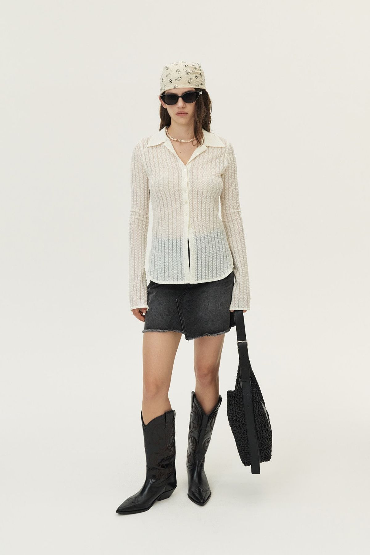 쿠메(KUMÉ) Lace Collared Long Sleeve Blouse, Ivory