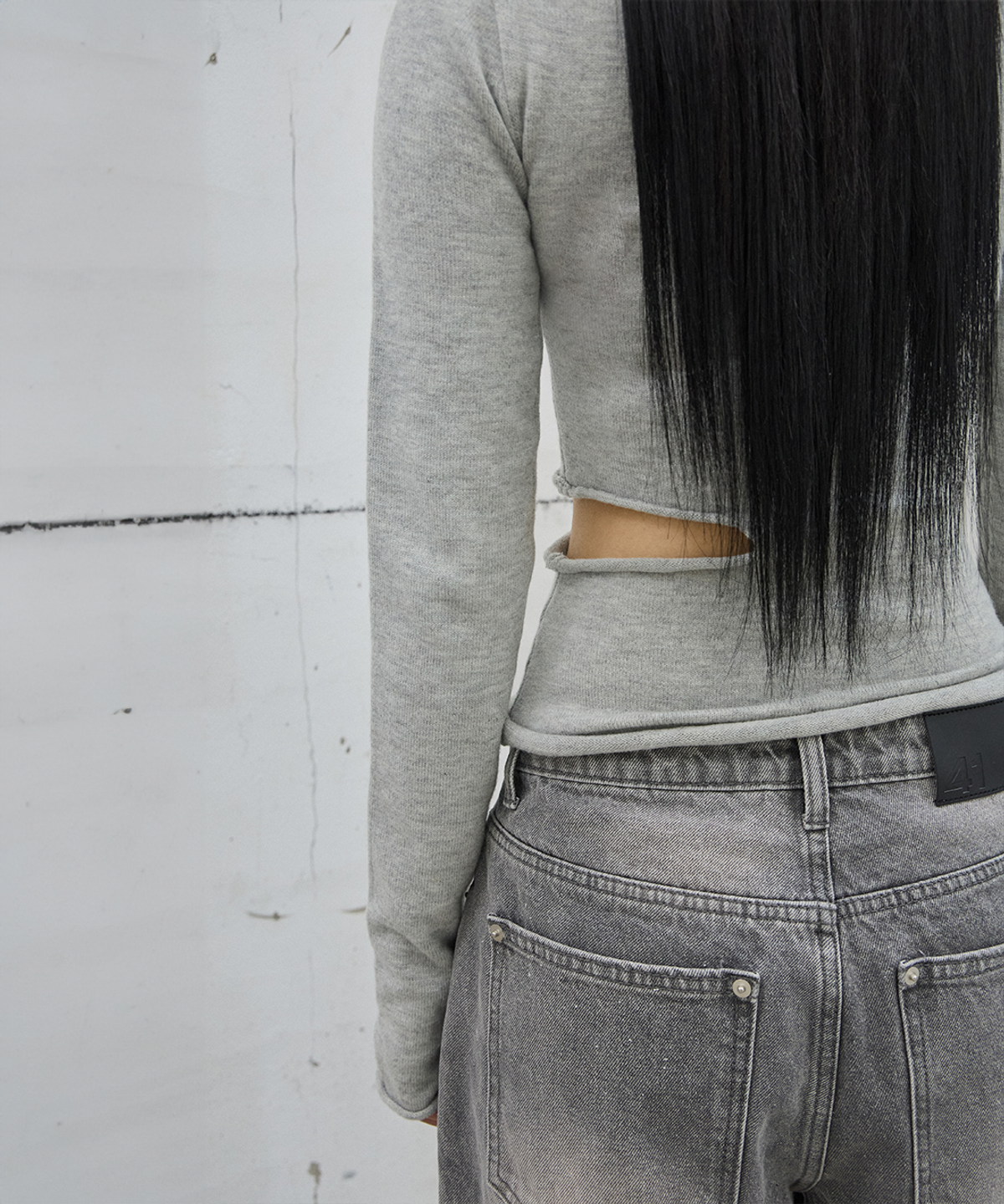 사일프레이(41PRAY) Slit Long Sleeve   Knit Top / Grey