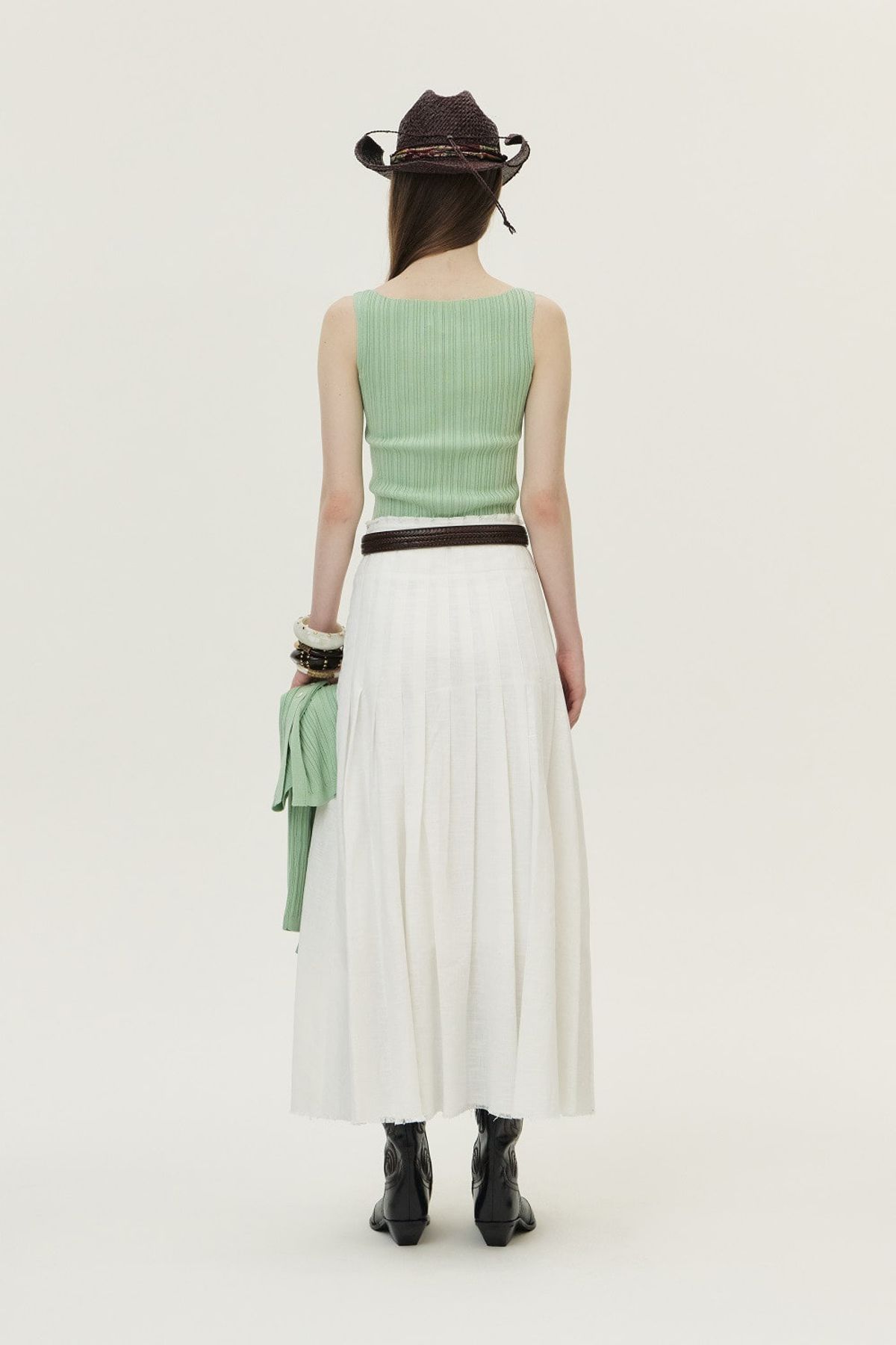 쿠메(KUMÉ) Ribbed Pleated Sleeveless Sweater, Mint