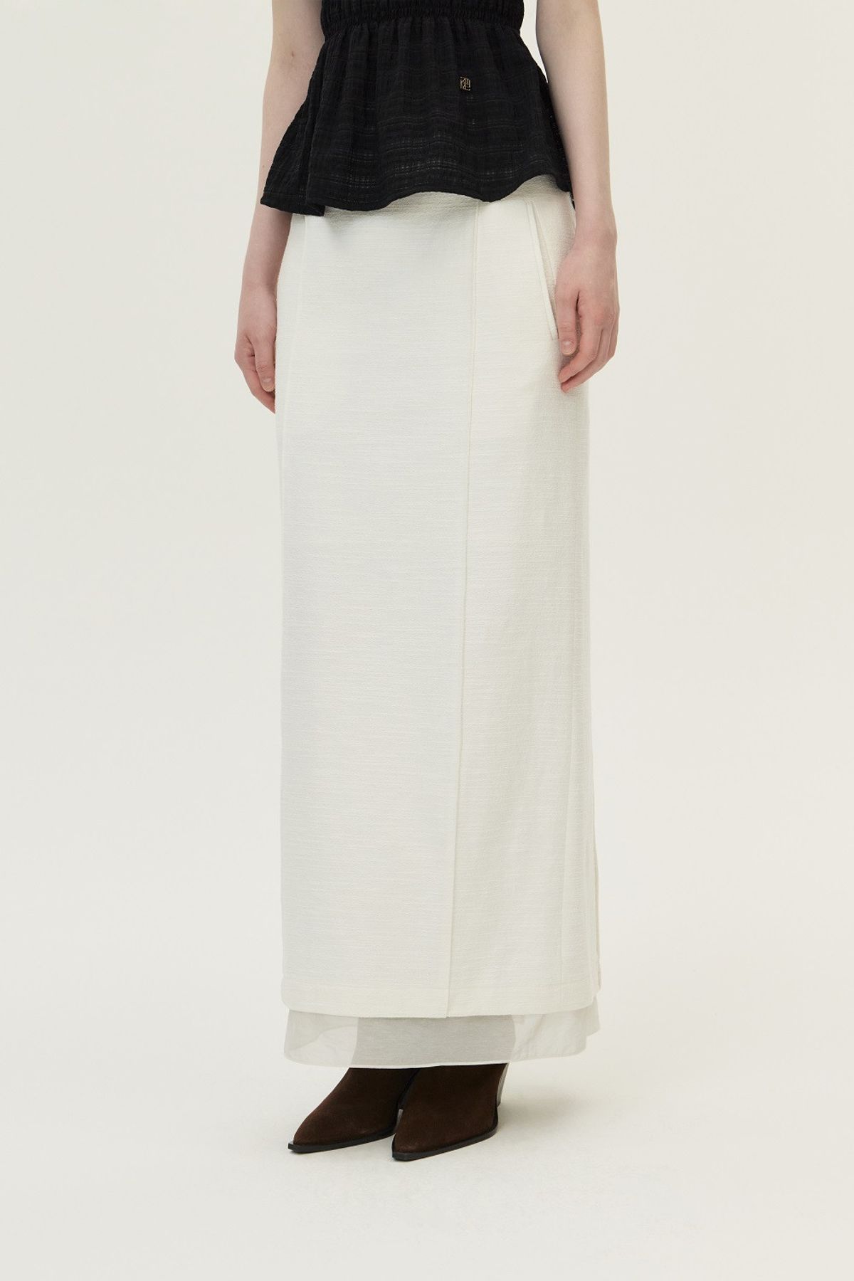 쿠메(KUMÉ) Summer Tweed H-line Skirt, Ivory