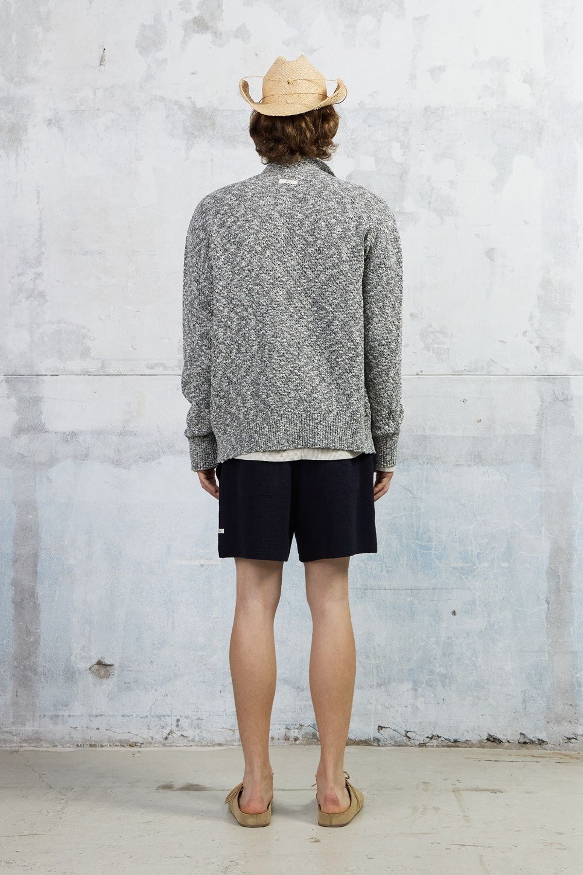 쿠메(KUMÉ) Men Slub Melange Knitted Cardigan, Gray