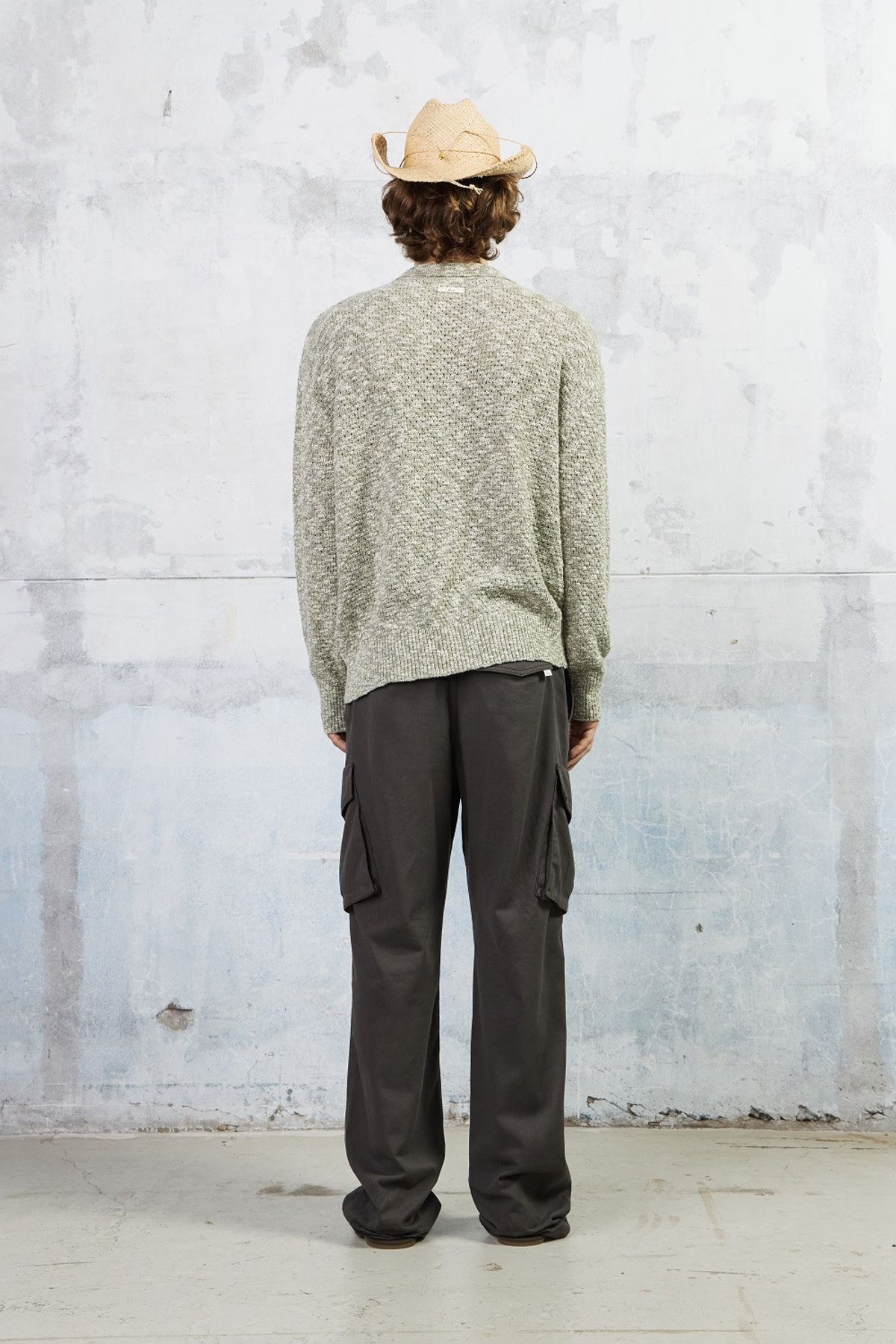 쿠메(KUMÉ) Men Slub Melange Knitted Cardigan, Olive