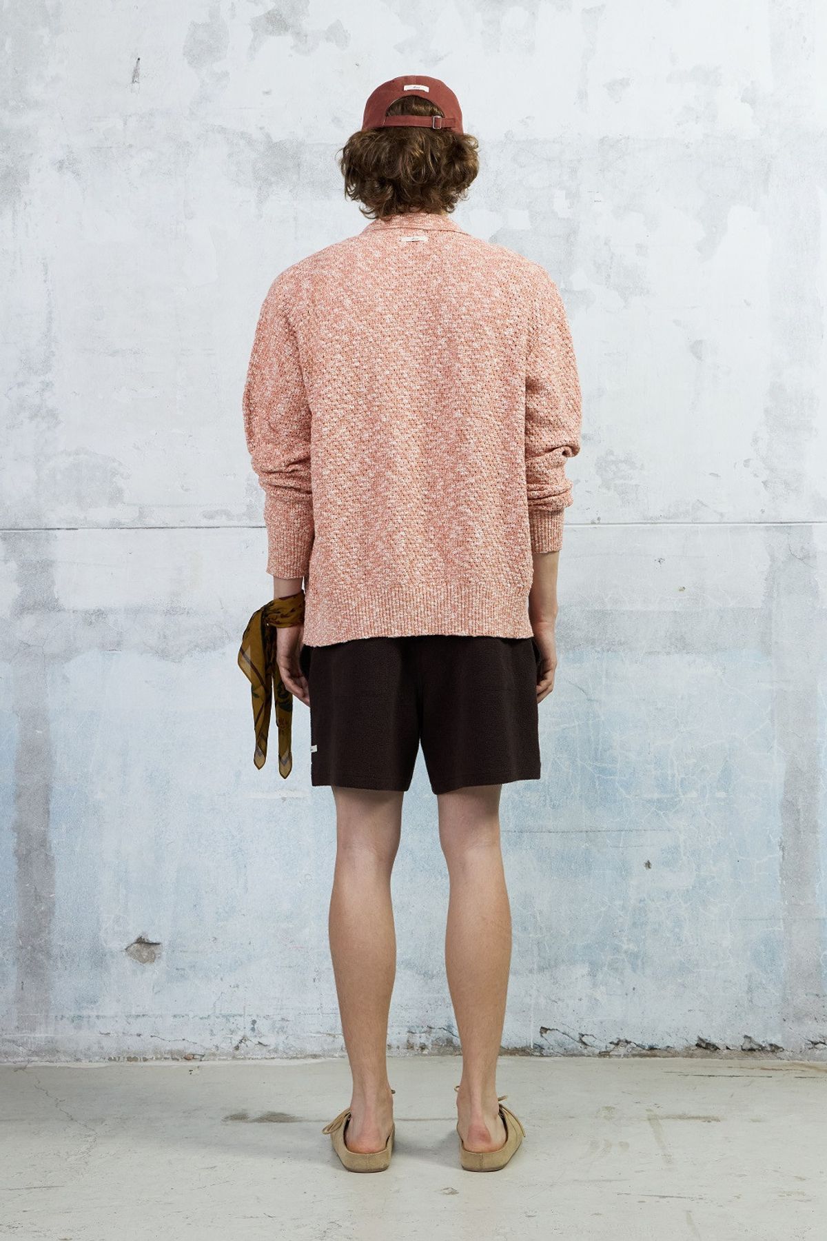 쿠메(KUMÉ) Men Slub Melange Knitted Cardigan, Orange