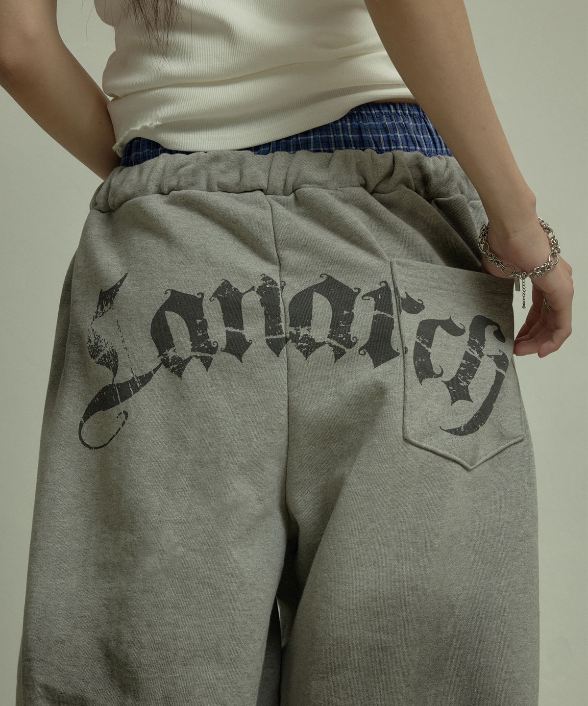 랜 아카이브(LANARCHIVE) [0123] 새깅 밴드 와이드 스웨트 팬츠 - 그레이