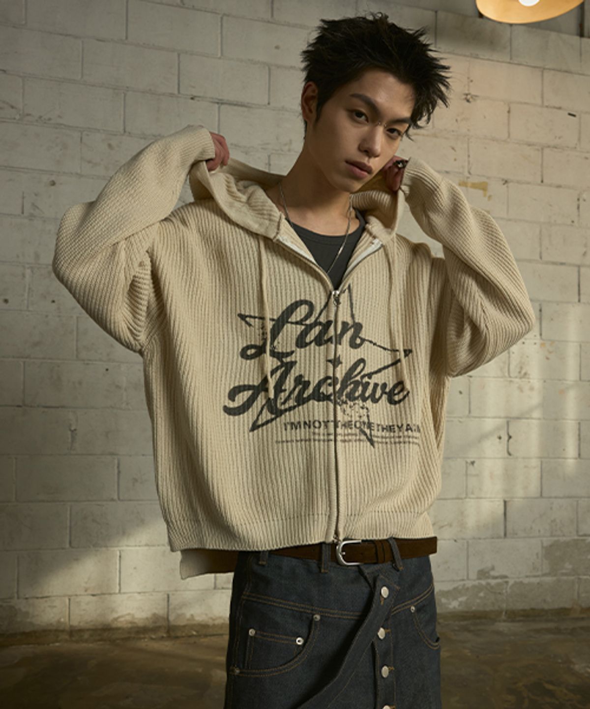 랜 아카이브(LANARCHIVE) [0119] 스타 로고 니트 집업 후디 - 크림