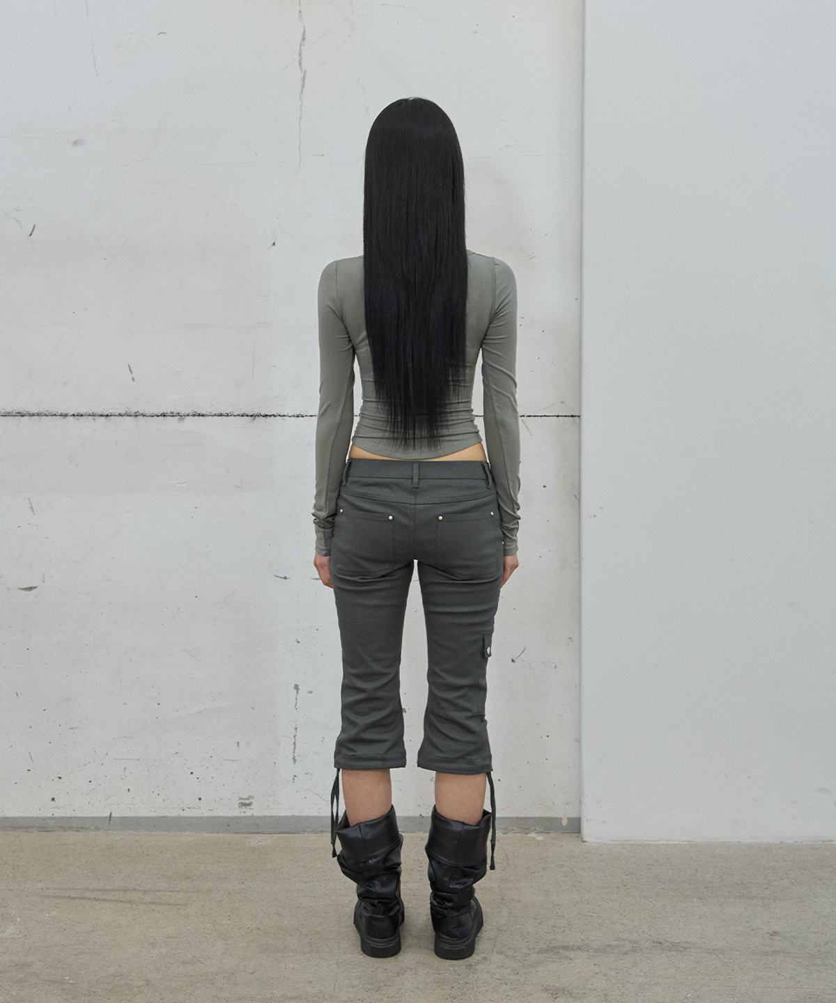 사일프레이(41PRAY) Shirring Long Sleeve Tee / Khaki Grey