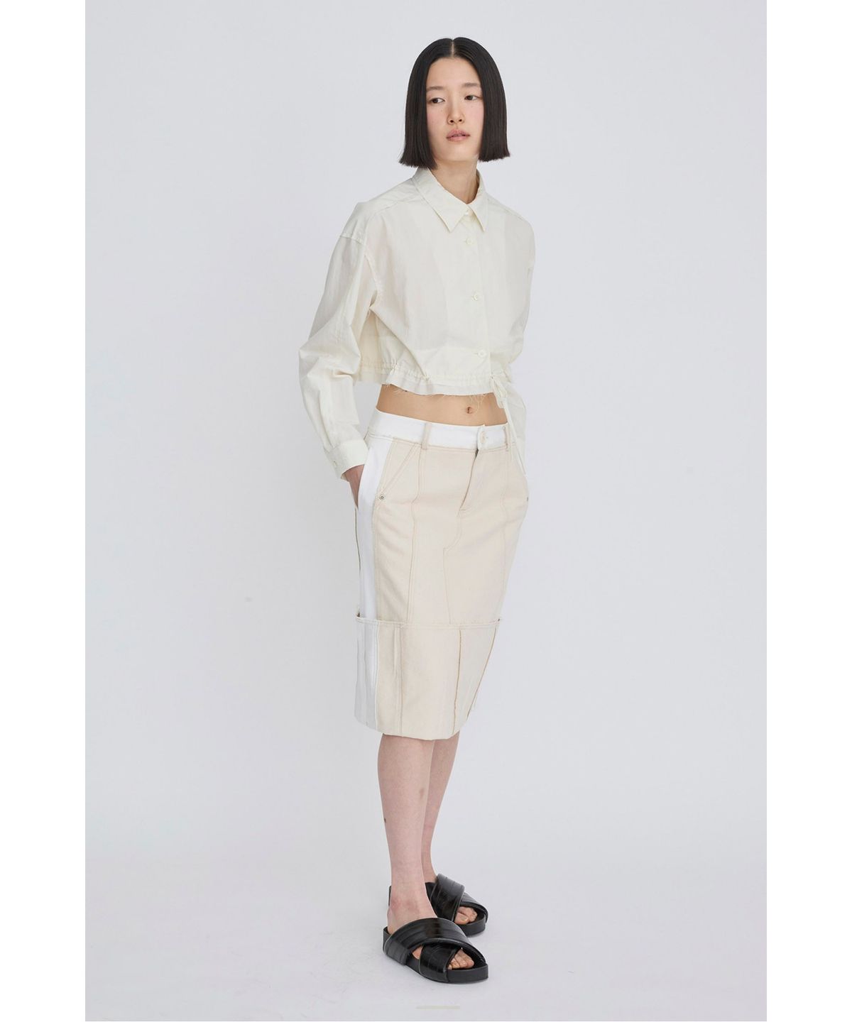 래코드(RECODE) Drawstring Cropped Shirt RQSAS26511WHX