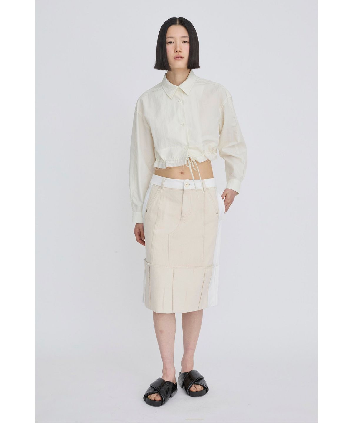래코드(RECODE) Drawstring Cropped Shirt RQSAS26511WHX