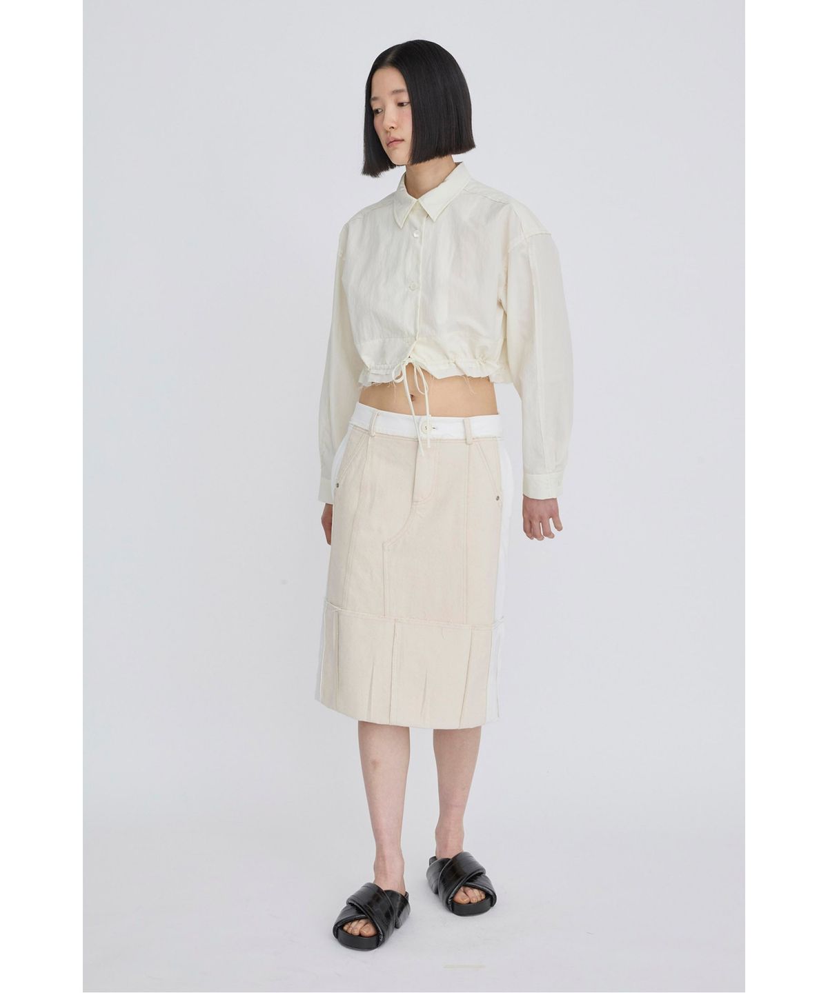 래코드(RECODE) Drawstring Cropped Shirt RQSAS26511WHX