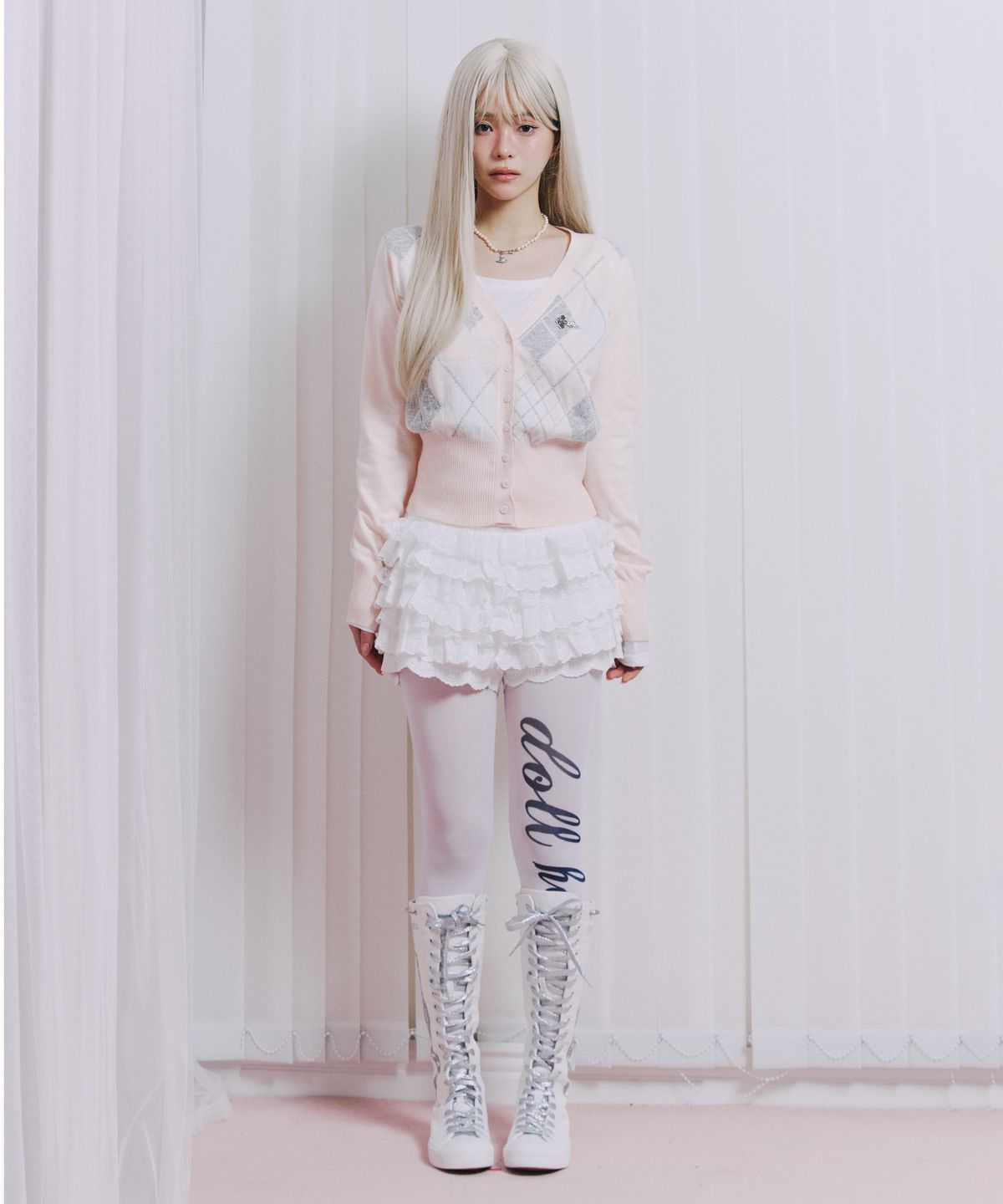 일리오(ILLIO) Pink argyle cardigan