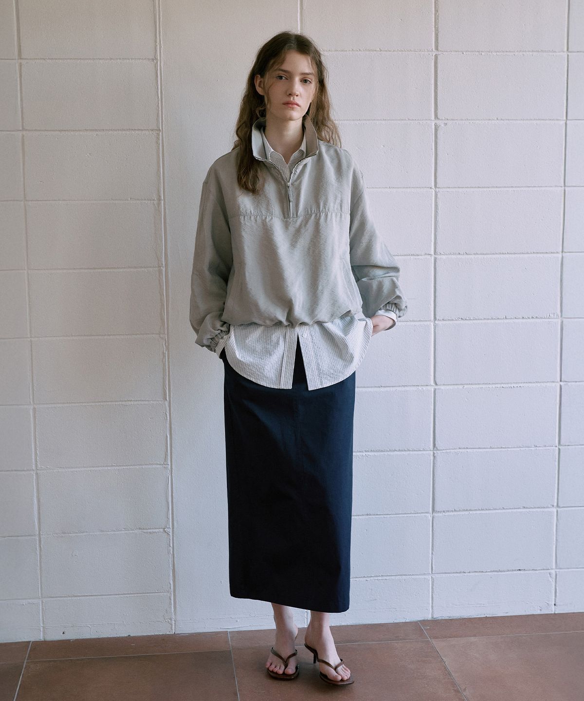 라메레이(LAMEREI) Cotton Pocket H-Line Skirt[LMBFSPSK411]-2color